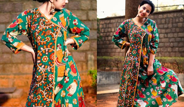 Buy online Pure Soft cotton Plain Anarkali suit with Kalamkari