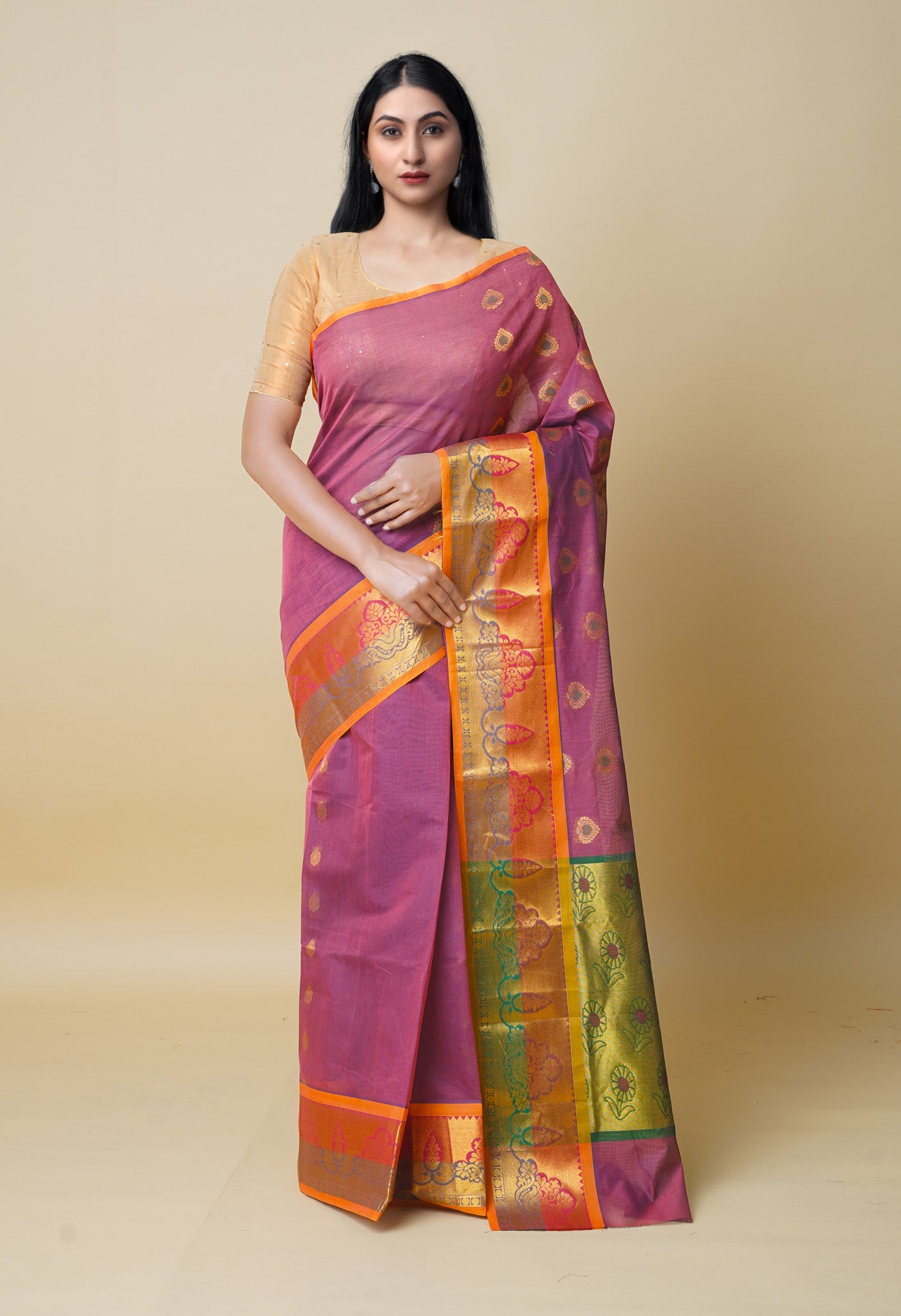 Mauve Pink Handloom Silk Saree