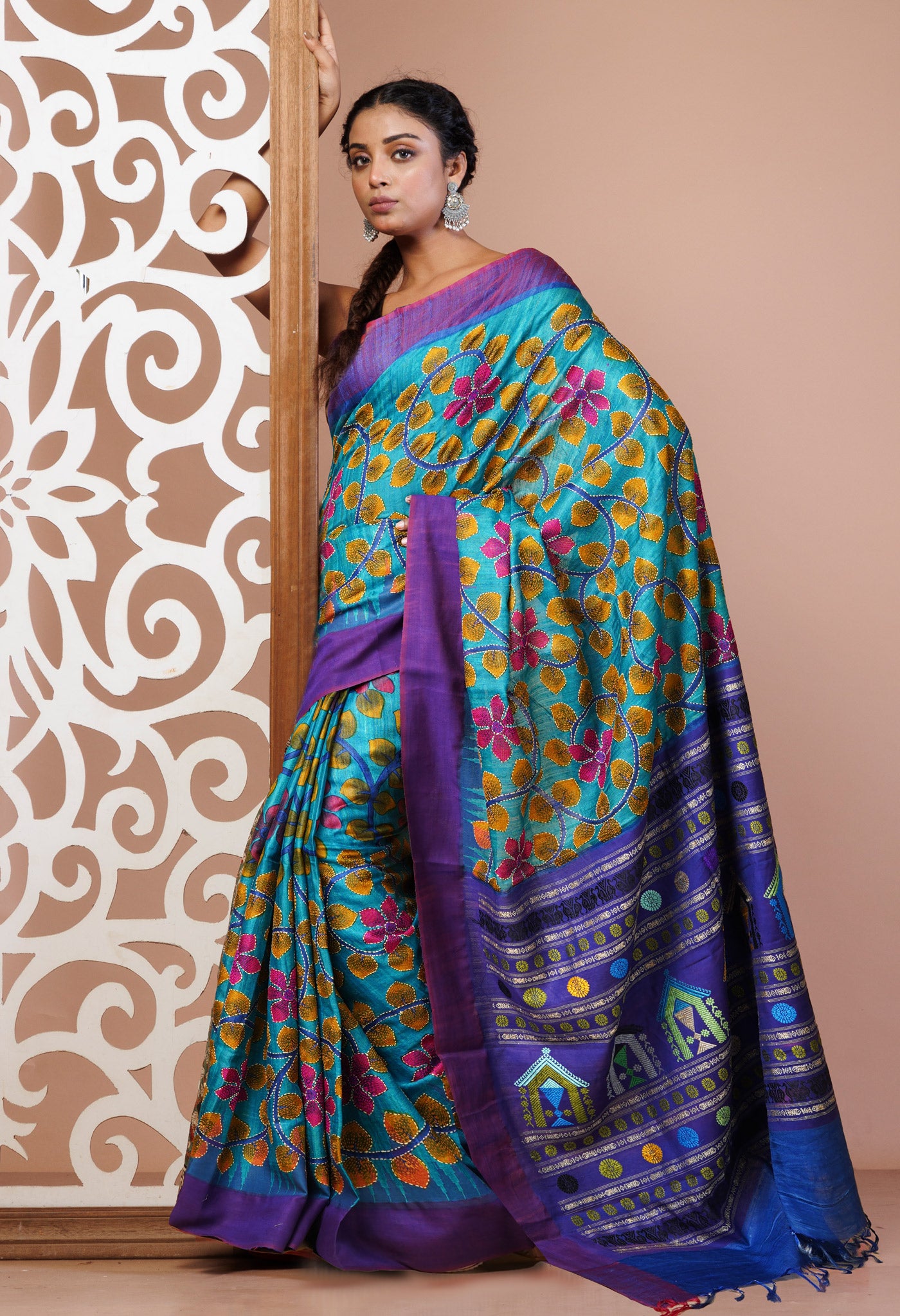 MANDAARA Ponniram- Uppada selling Tissue Silk saree with Hand block prints