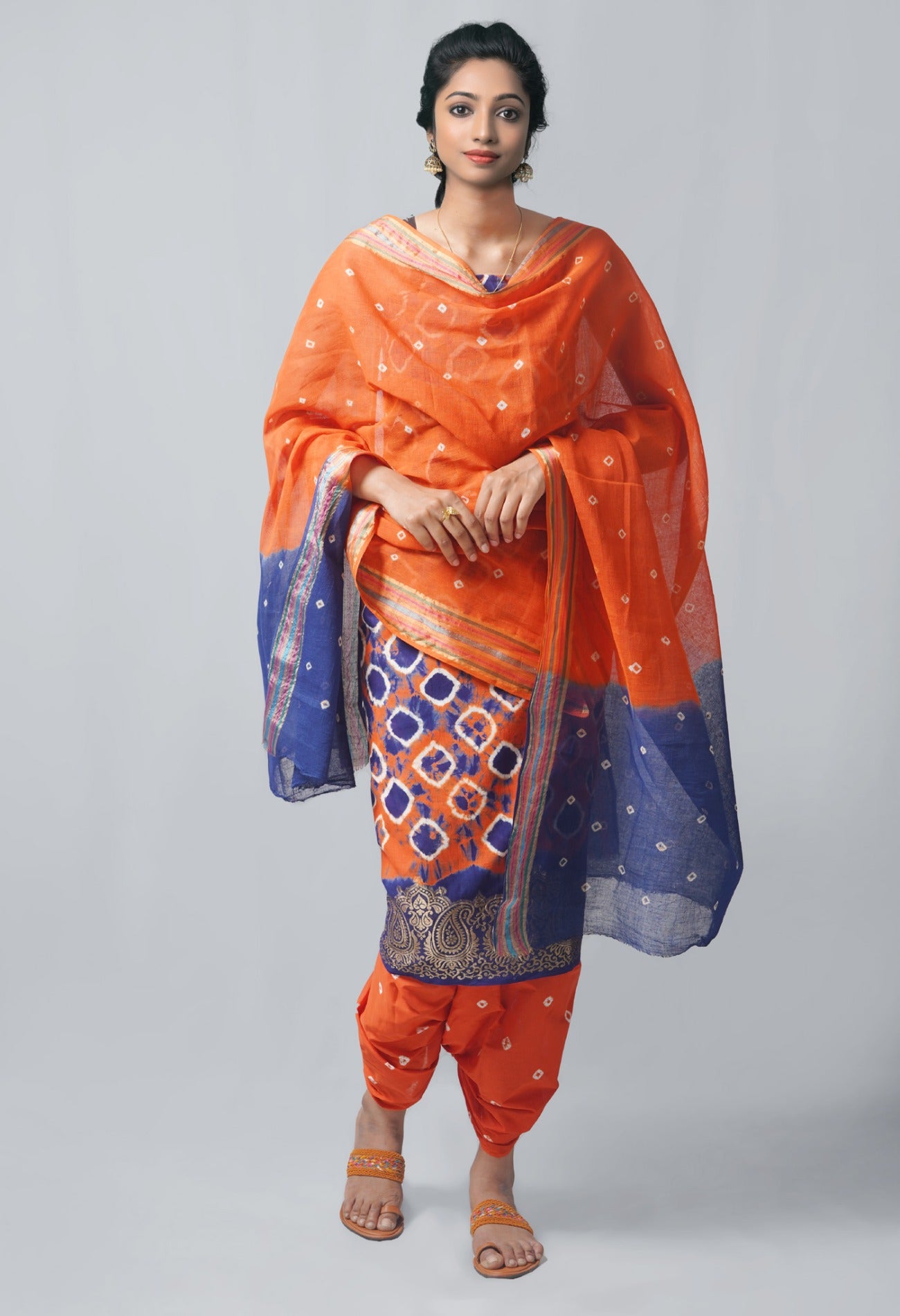 Orange Chanderi Readymade Pant Style Suit 3898SL02