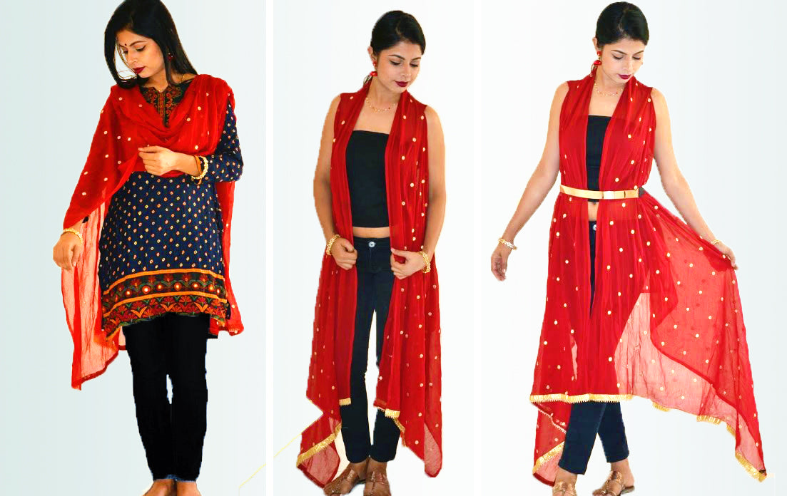 Bored of your Old Dupattas? In 5 minutes, turn them into Trendy Jackets without Stitching!!