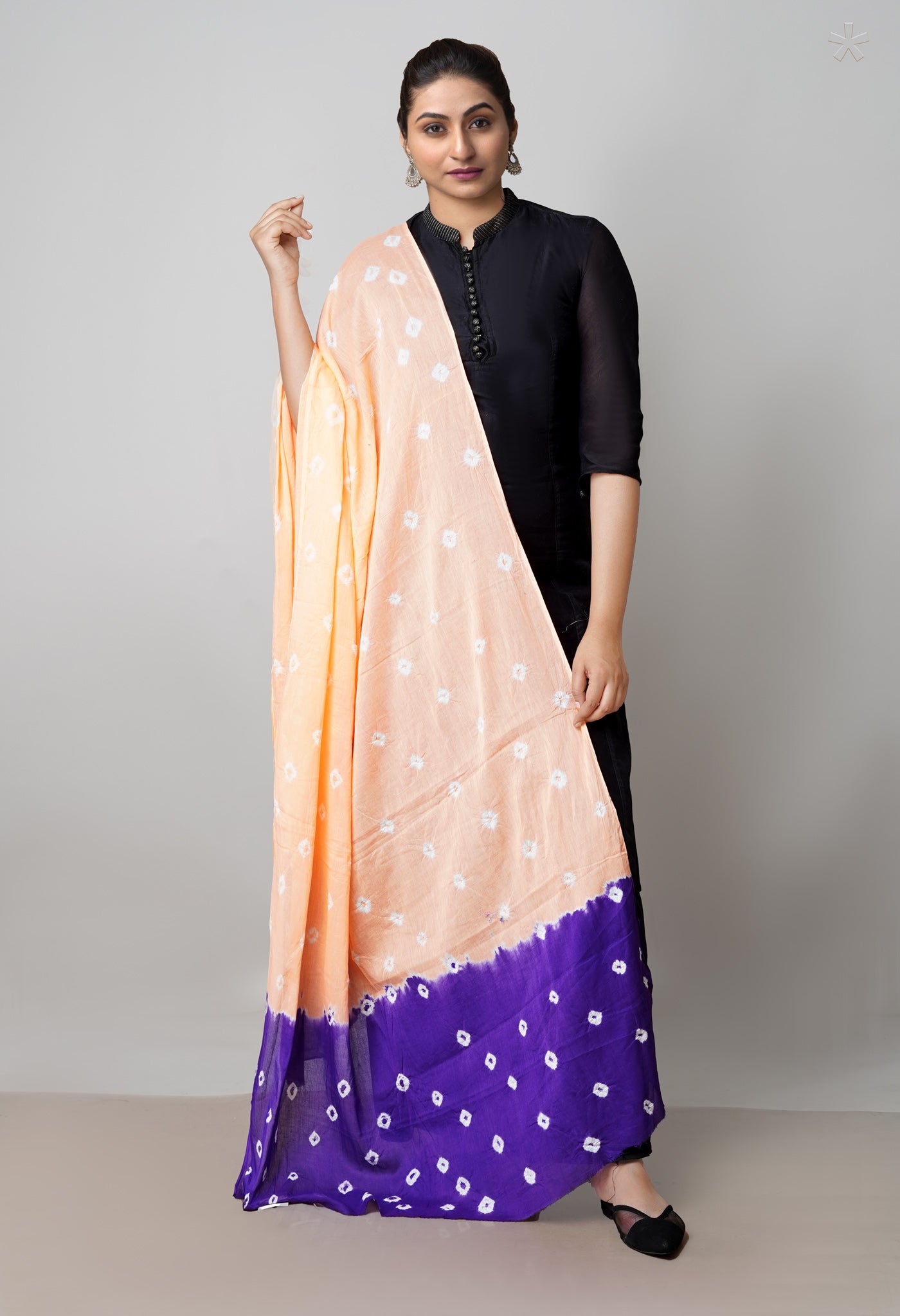 Orange-Blue Pure Tie- Dye Shibori Cotton Dupatta-UDS3332