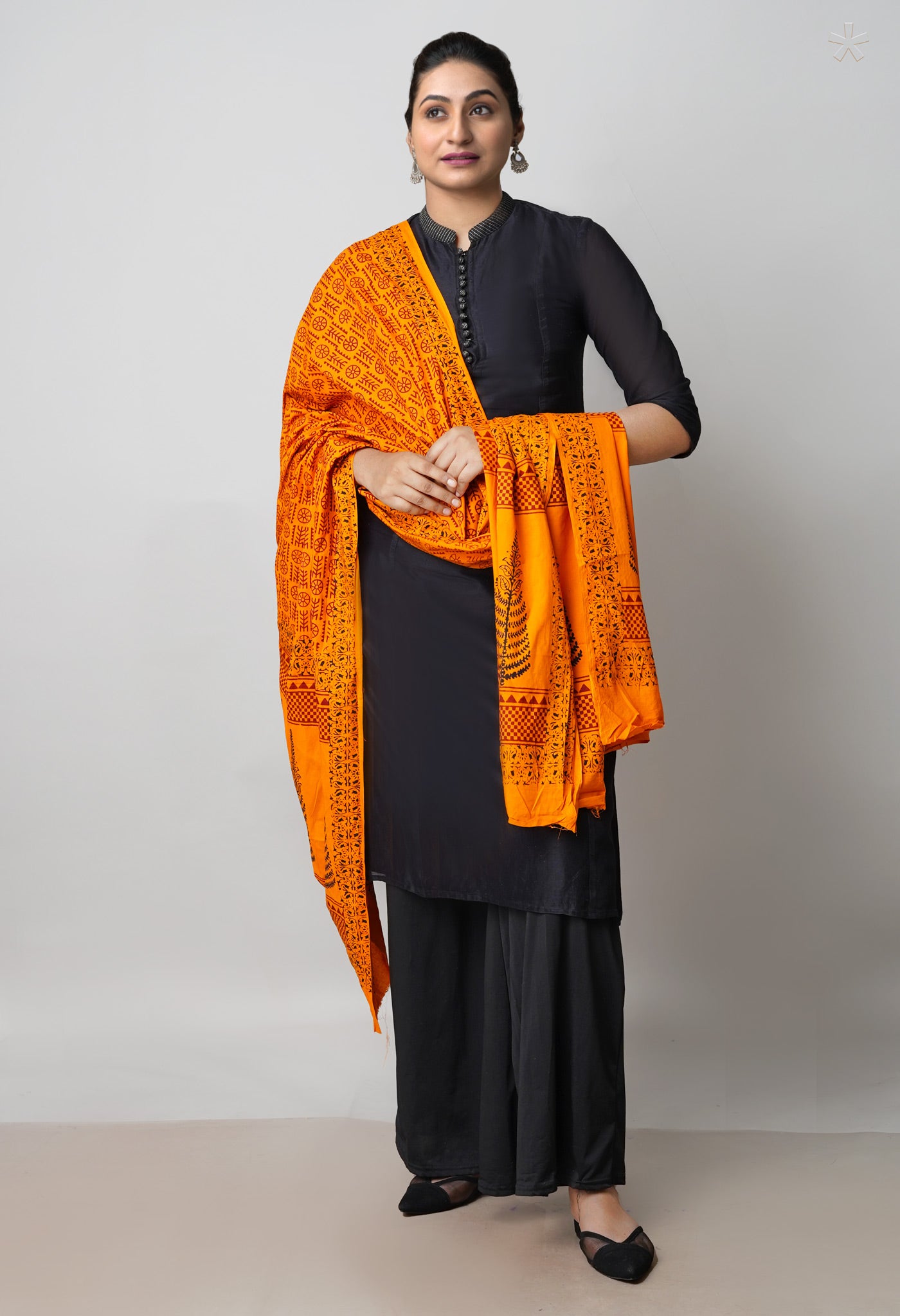 Orange Pure Chanderi Bagh Printed Dupatta–UDS4946