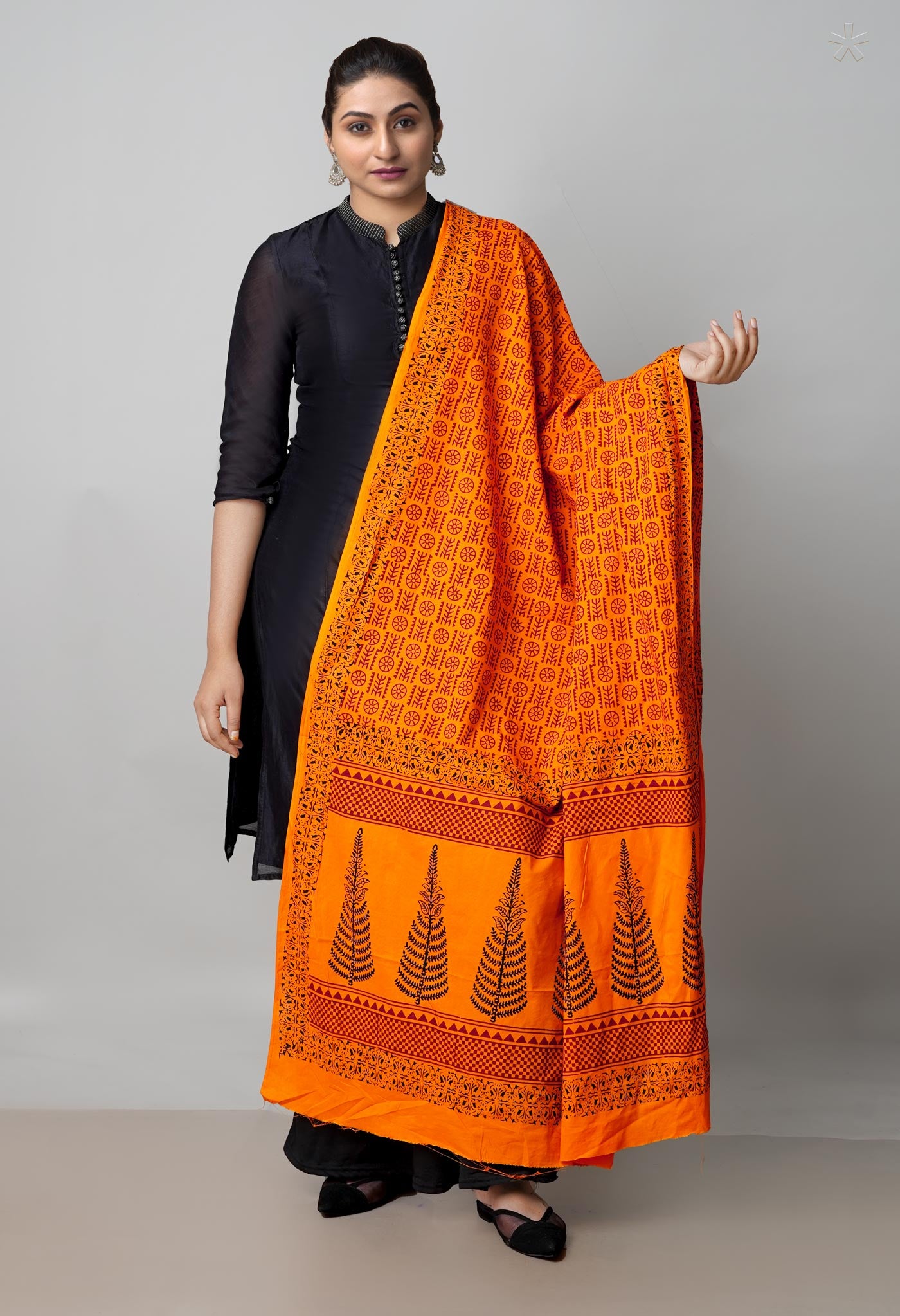 Orange Pure Chanderi Bagh Printed Dupatta–UDS4946