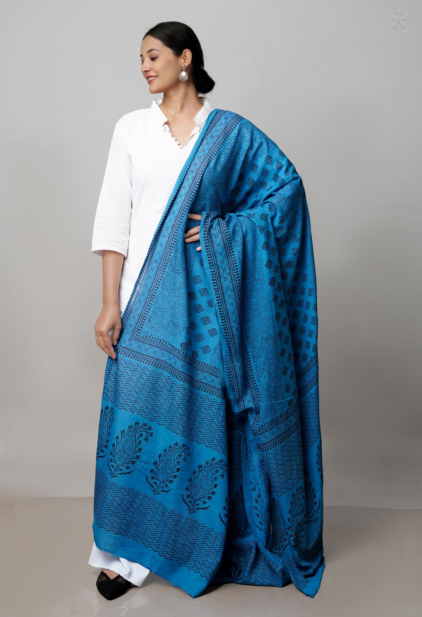 Blue Pure Superfine Mulmul Cotton Bagh Printed Dupatta –UDS5019