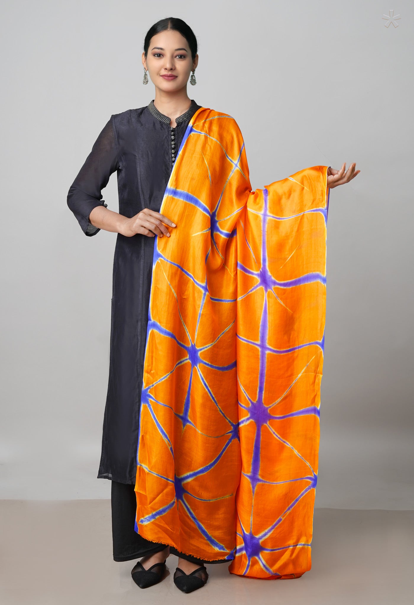 Orange Pure Handloom Clamp Dyeing Mysore Silk Dupatta–UDS5101