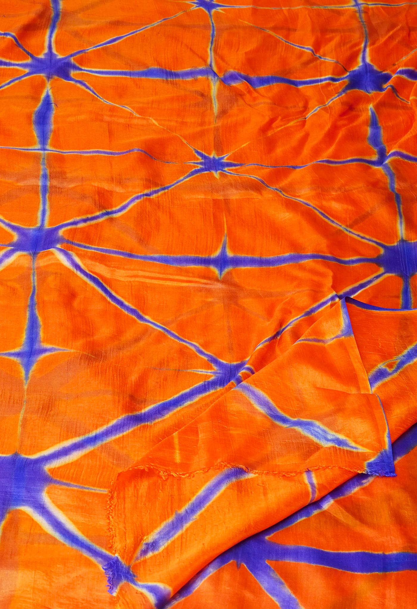 Orange Pure Handloom Clamp Dyeing Mysore Silk Dupatta–UDS5101