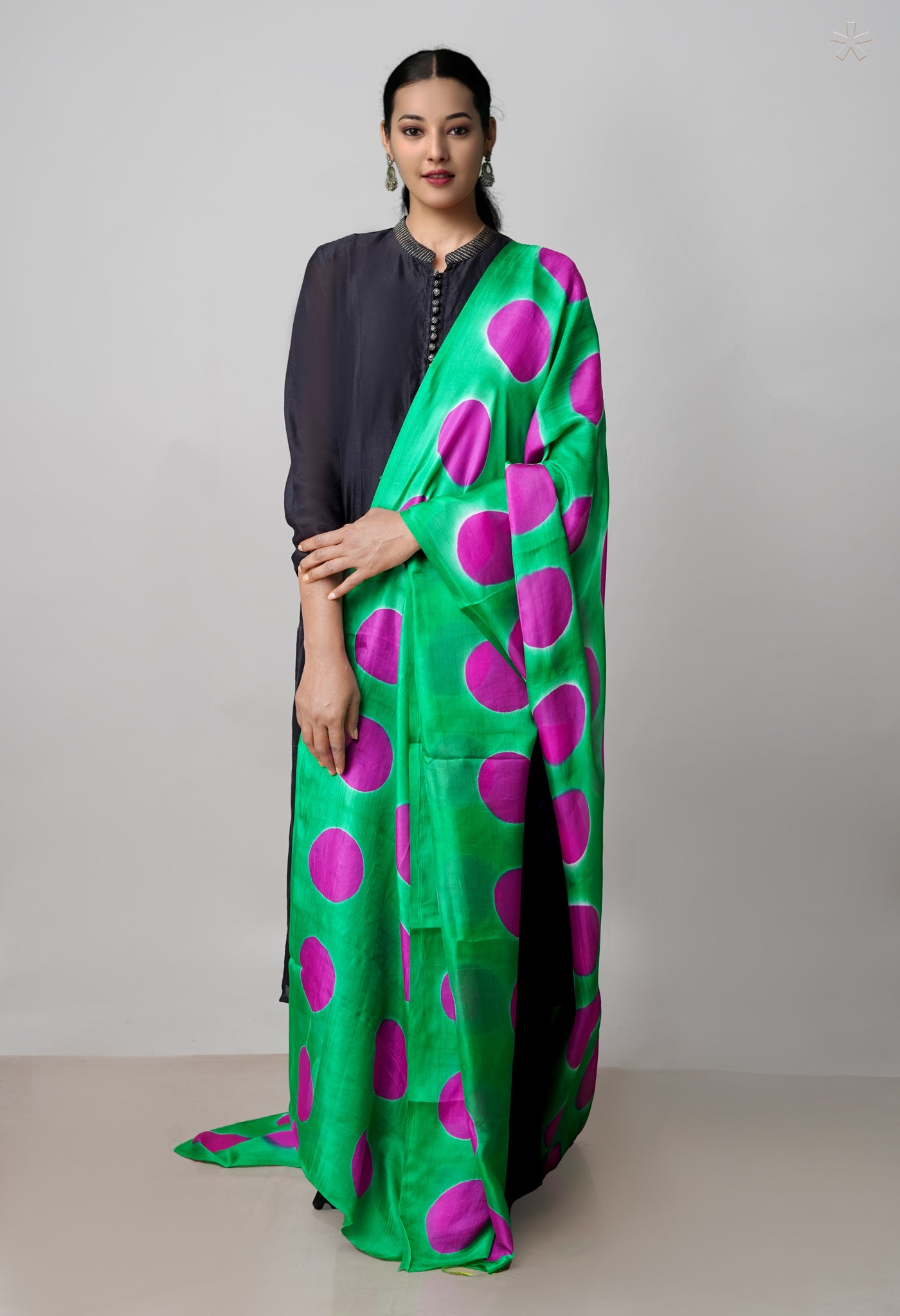 Green Pure Handloom Clamp Dyeing Mysore Silk Dupatta–UDS5105