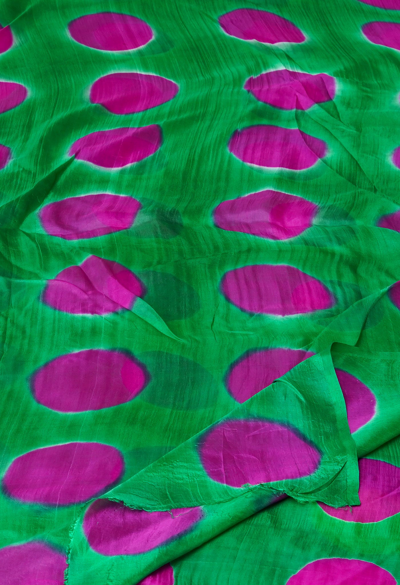 Green Pure Handloom Clamp Dyeing Mysore Silk Dupatta–UDS5105