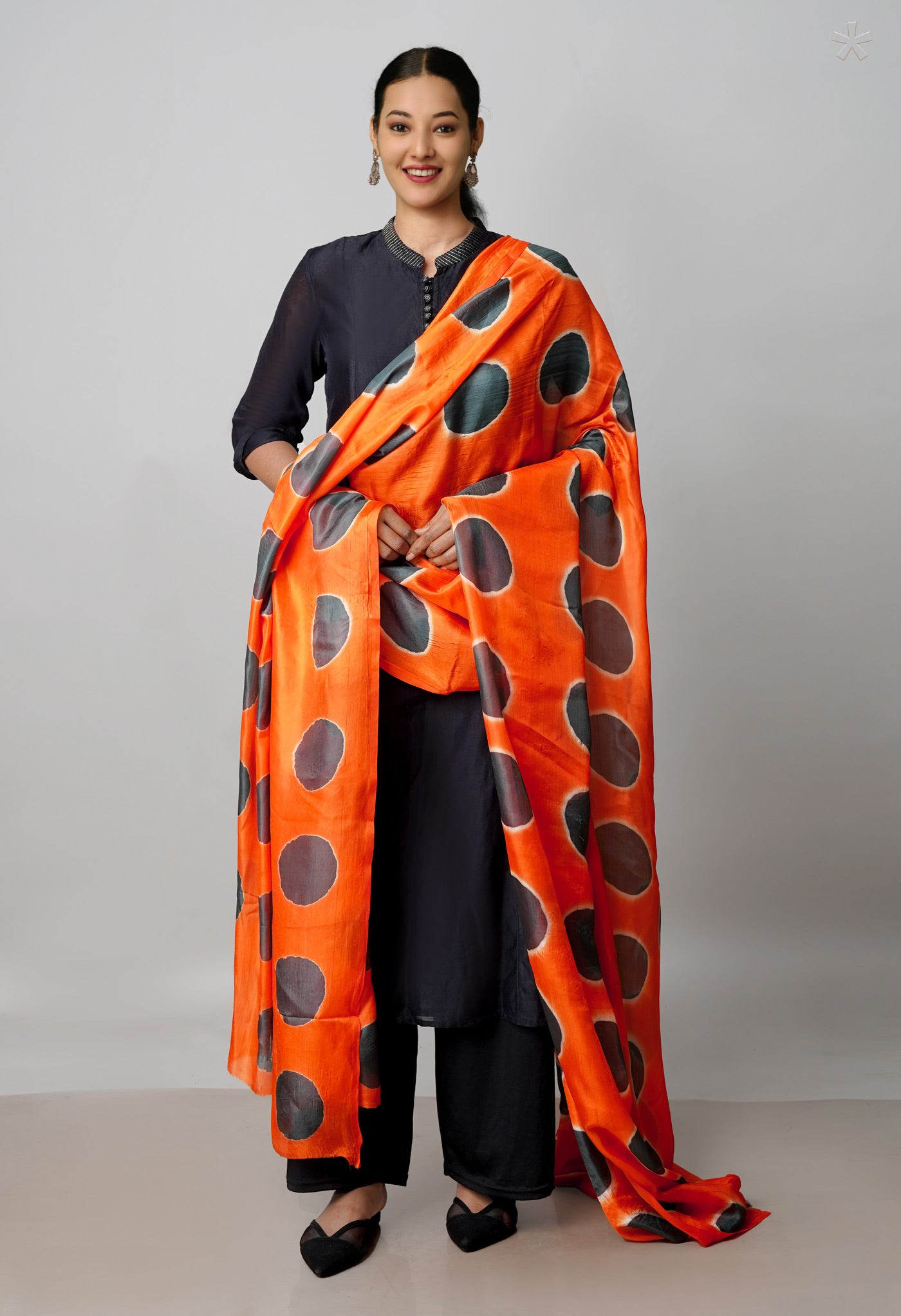 Orange Pure Handloom Clamp Dyeing Mysore Silk Dupatta–UDS5115