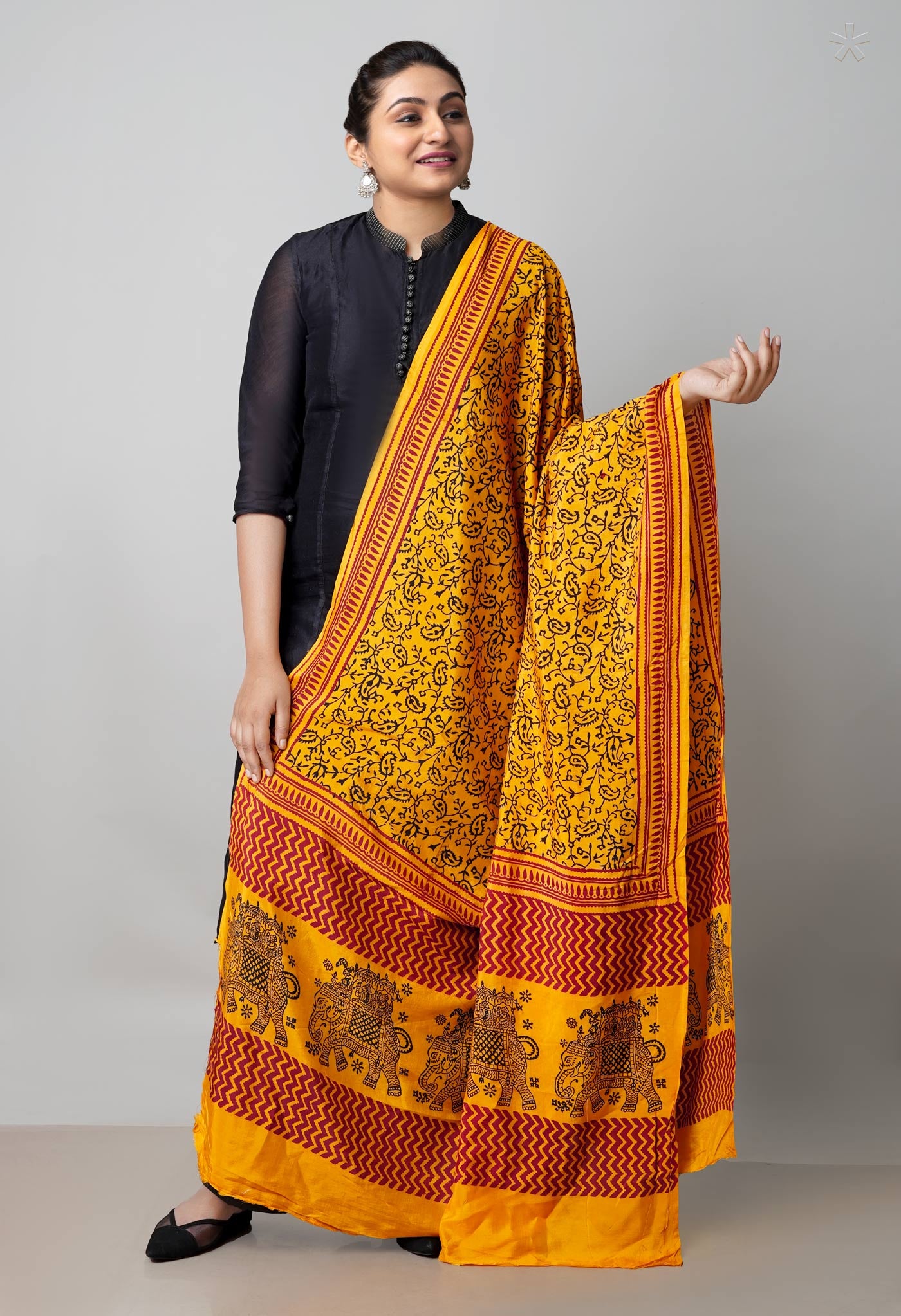 Yellow Bagh Printed Chanderi Soft Silk Dupatta–UDS5150