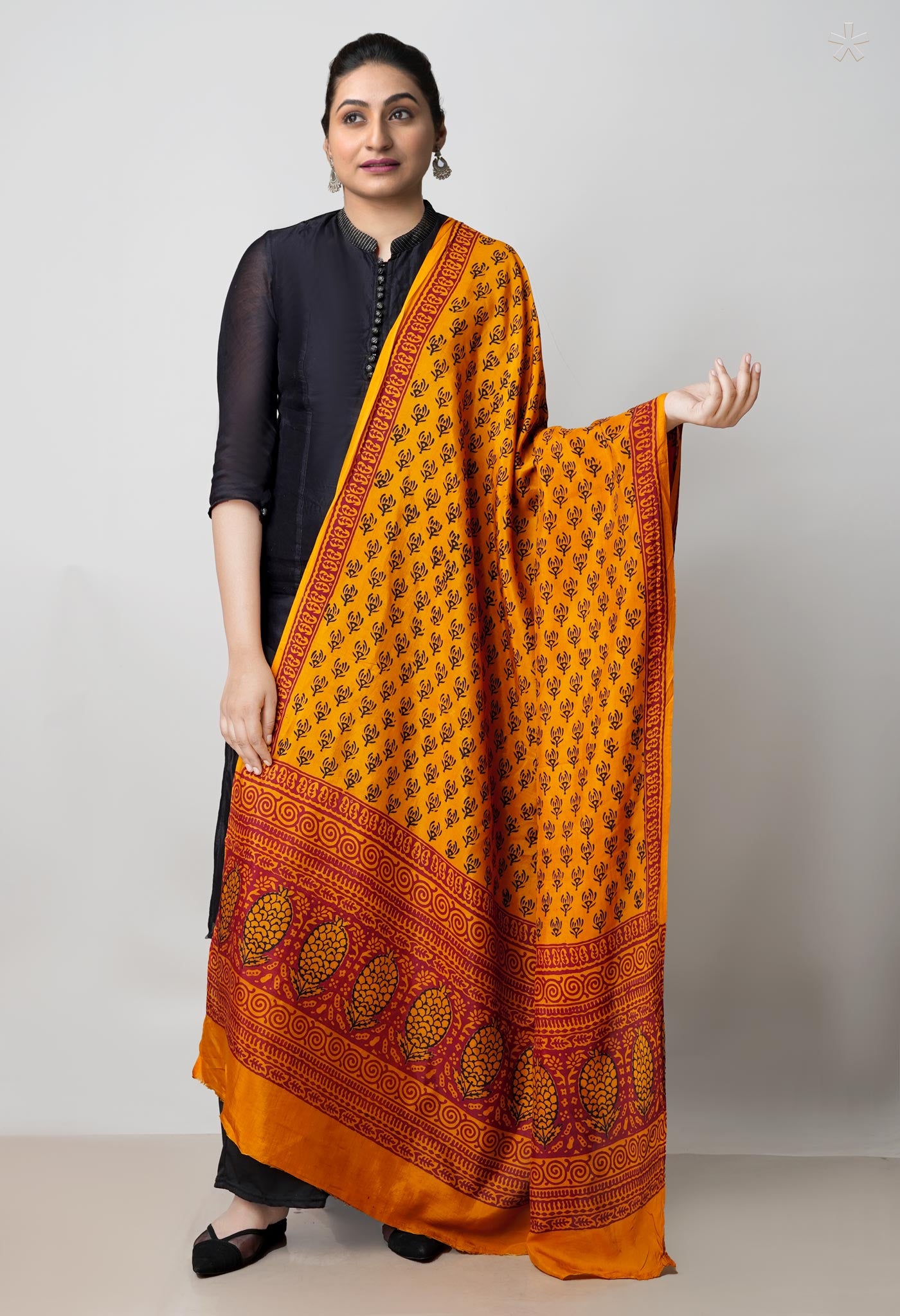 Turmeric Yellow Bagh Printed Chanderi Soft Silk Dupatta–UDS5164