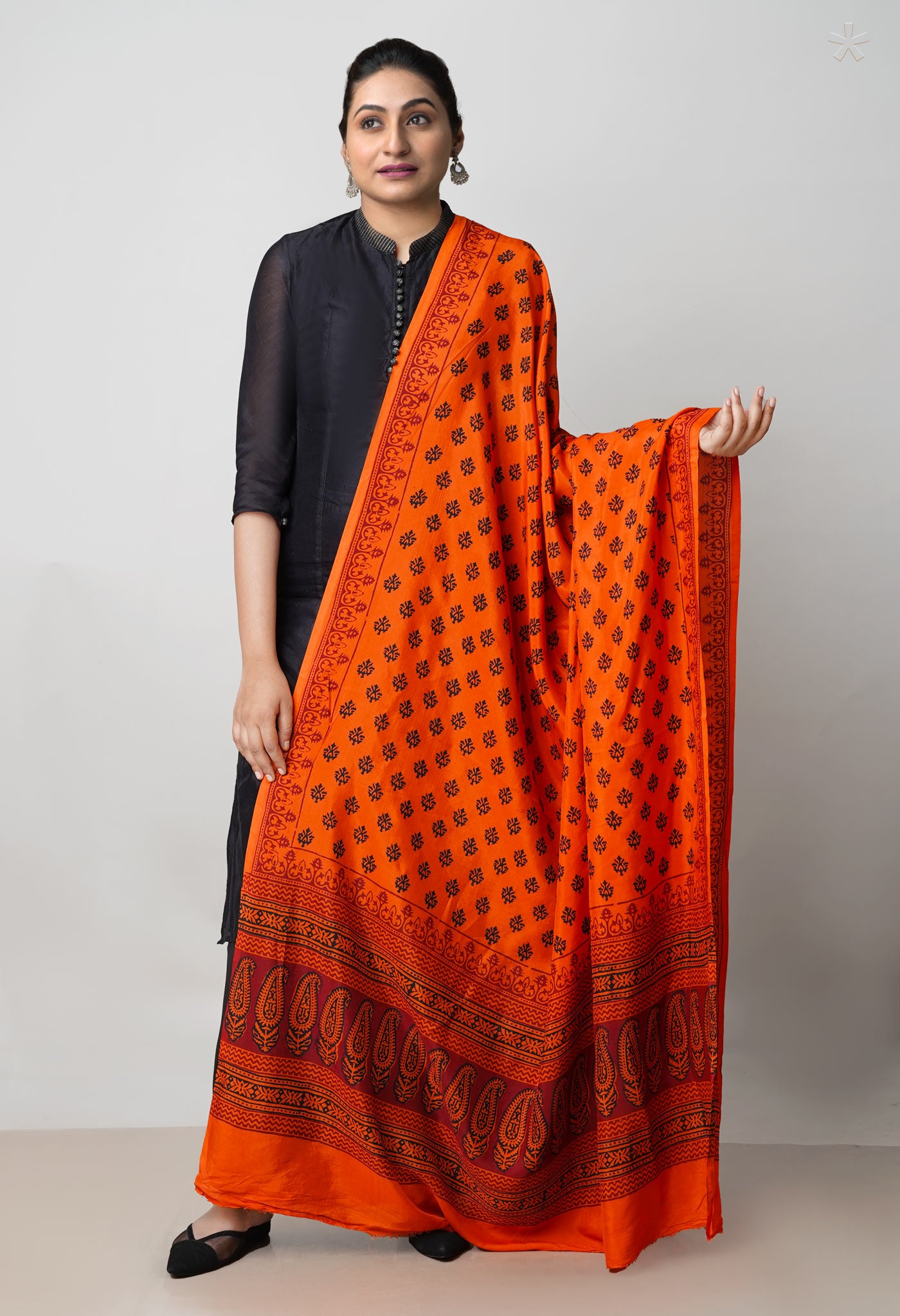 Orange Bagh Printed Chanderi Soft Silk Dupatta–UDS5167