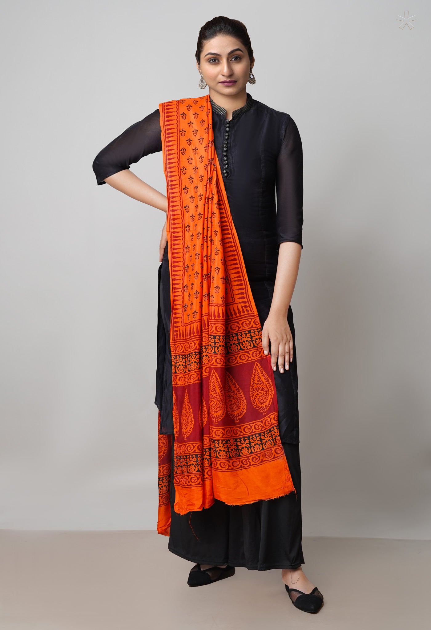 Orange Bagh Printed Chanderi Soft Silk Dupatta–UDS5168