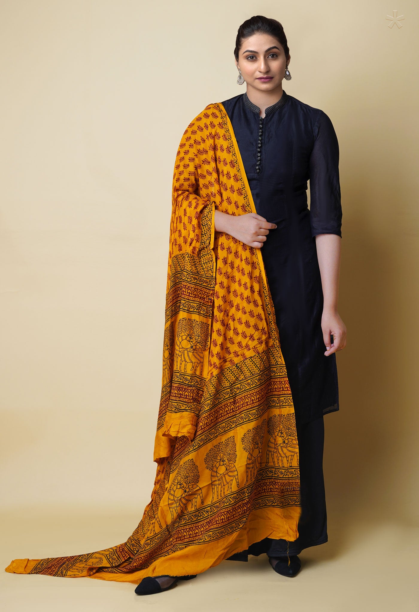 Turmeric Yellow Bagh Printed Chanderi Soft Silk Dupatta–UDS5172