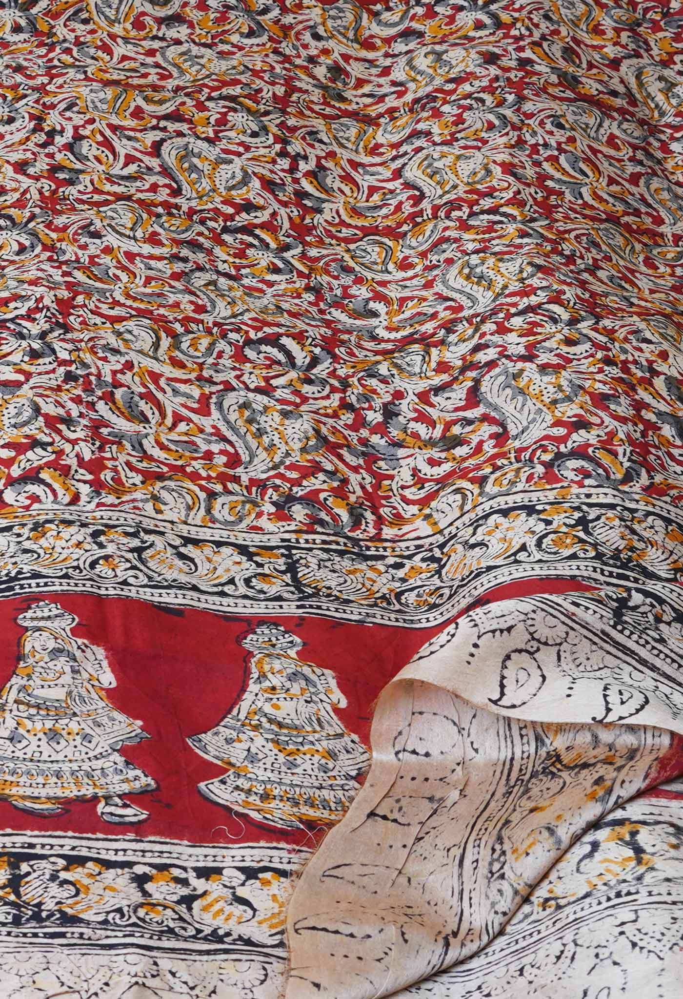 Multi Pure Chanderi Hand Block Printed Kalamkari Dupatta–UDS5217