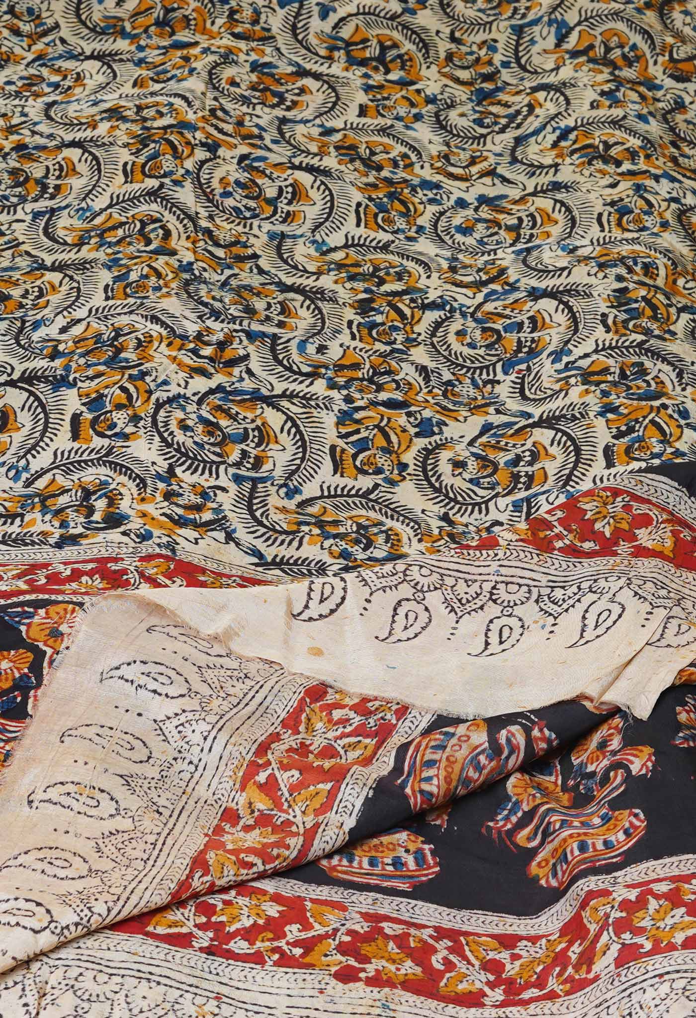 Multi Pure Hand Block Kalamkari Soft Silk Dupatta–UDS5248