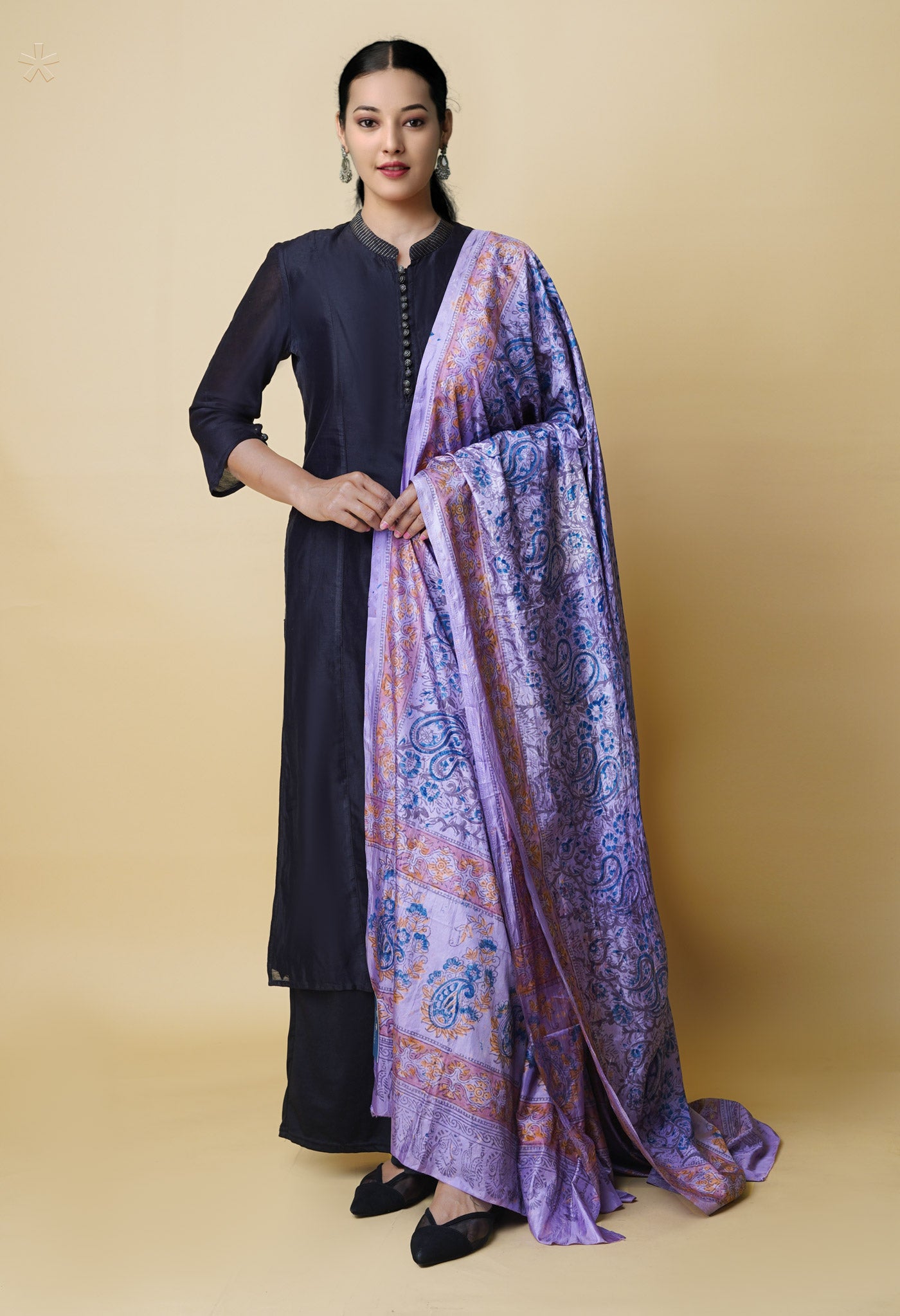 Multi Pure Hand Block Kalamkari Soft Silk Dupatta–UDS5255