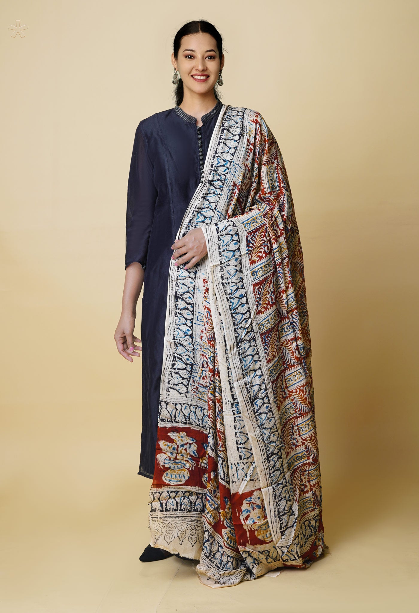 Multi pure Hand Block Kalamkari Georgette Dupatta–UDS5256