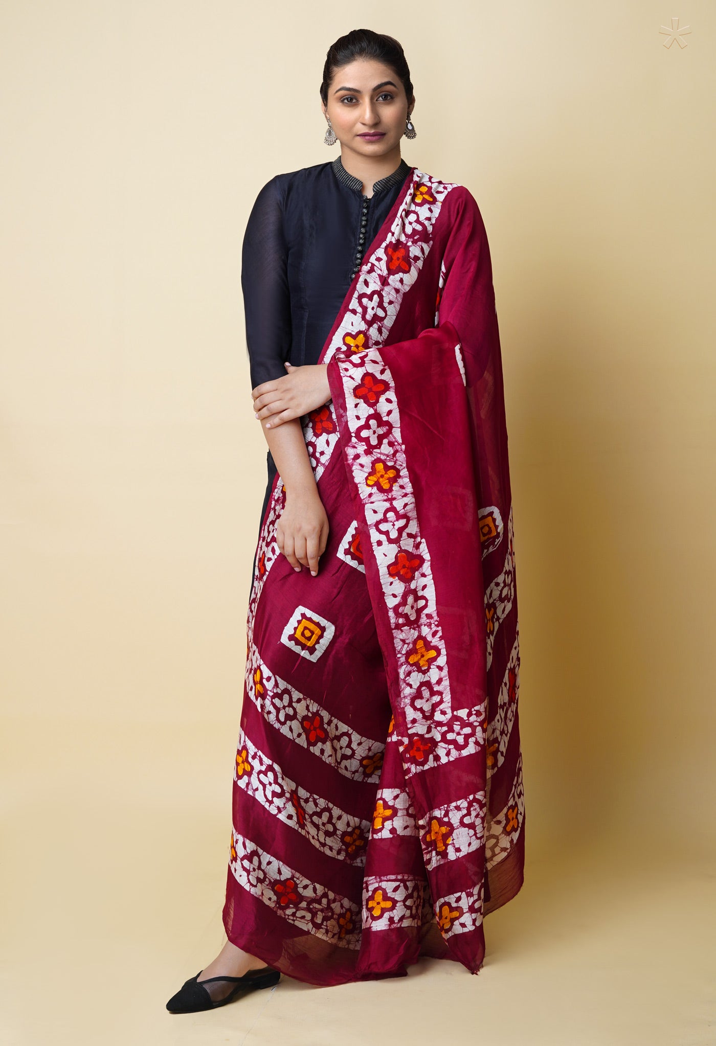 Maroon Pure Batik Printed Chanderi Sico Dupatta– UDS5288