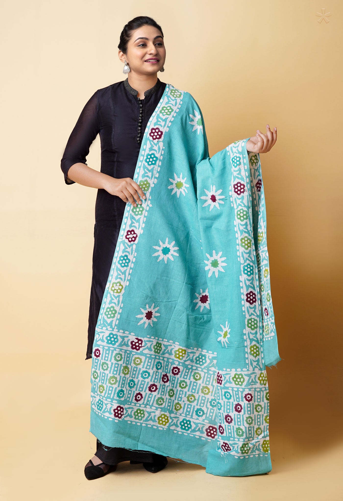 Sky Blue Pure Batik Cotton Dupatta – UDS5316