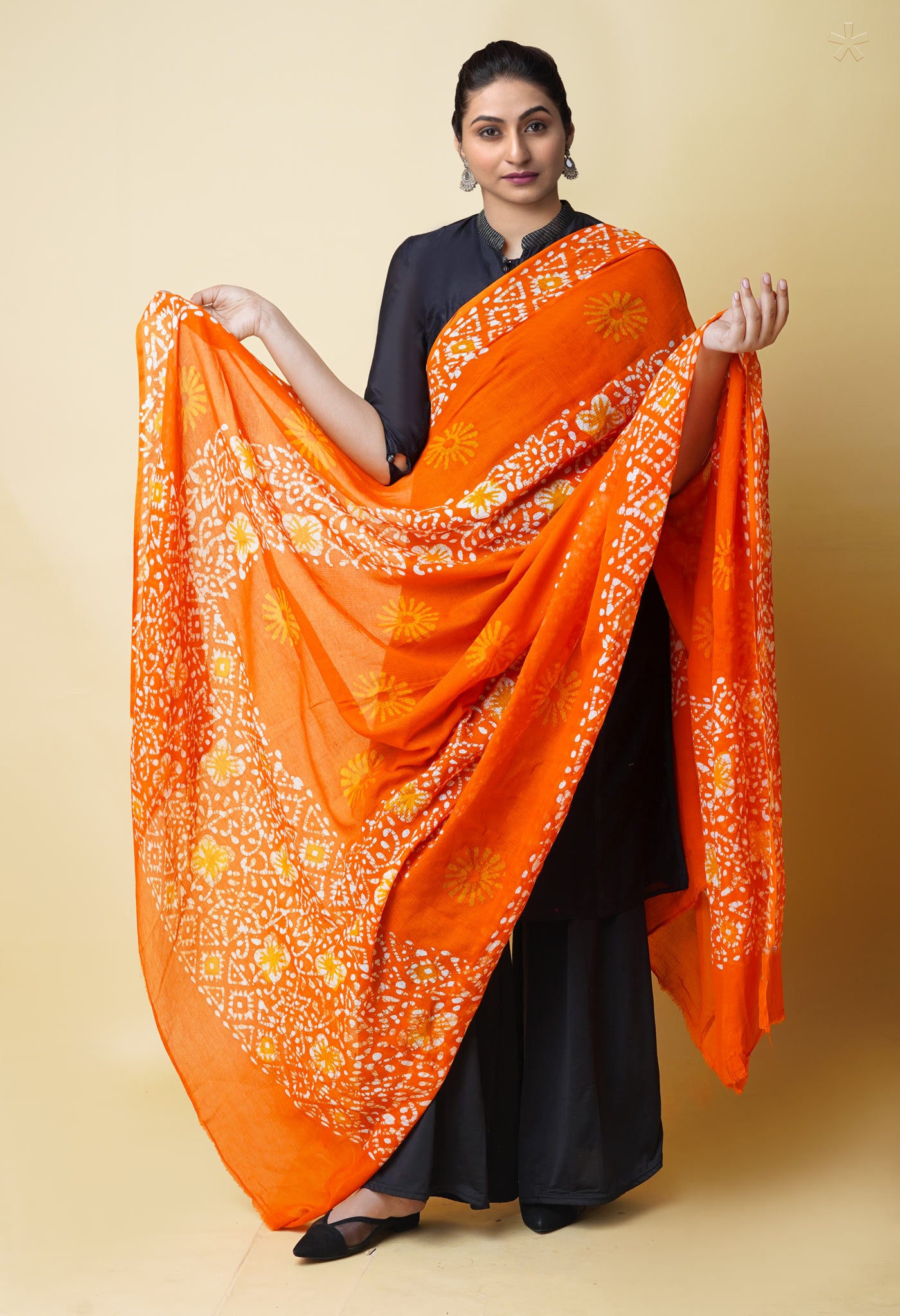 Orange Pure Batik Kota Cotton Dupatta – UDS5339