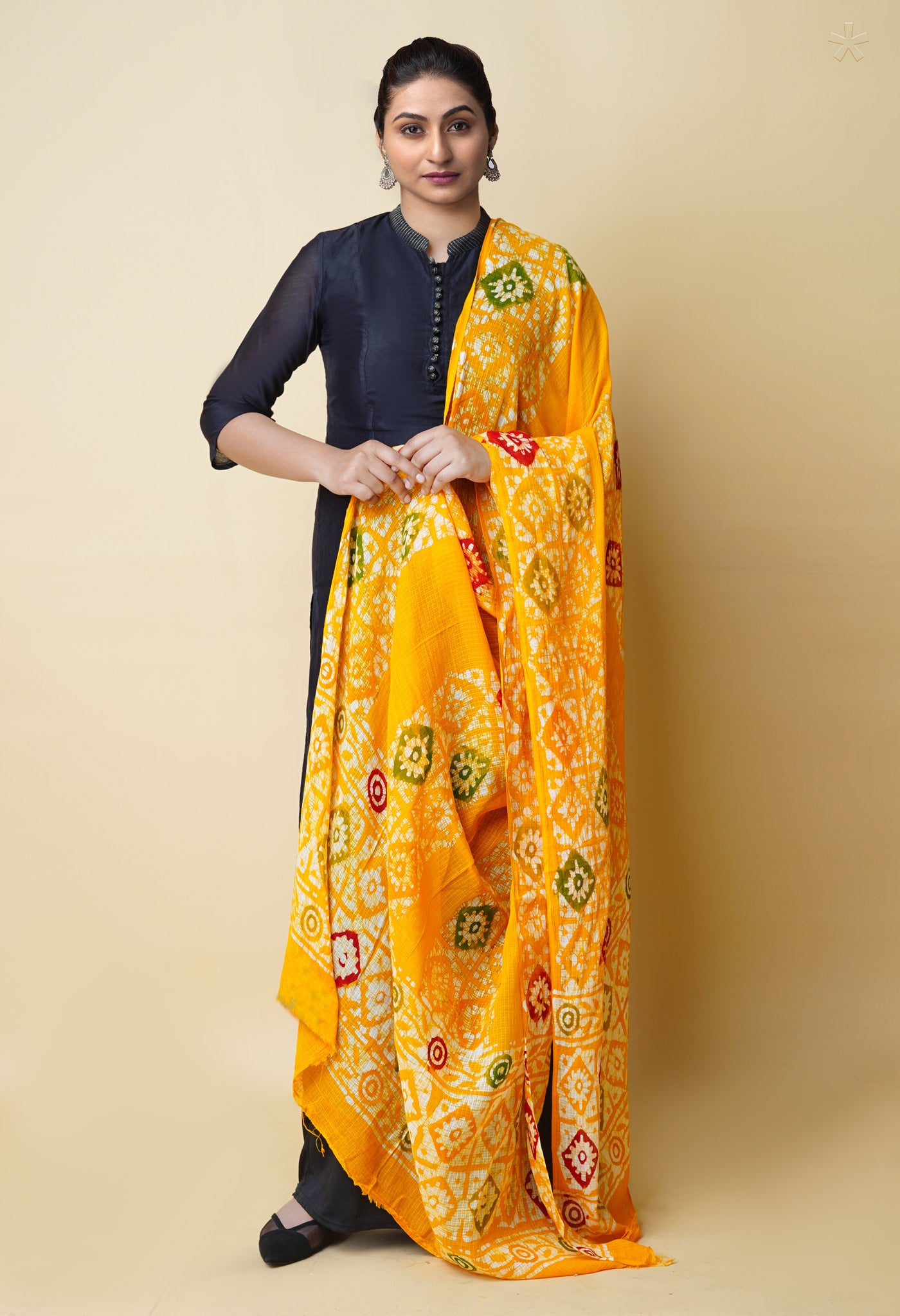 Yellow Pure Batik Kota Cotton Dupatta – UDS5340