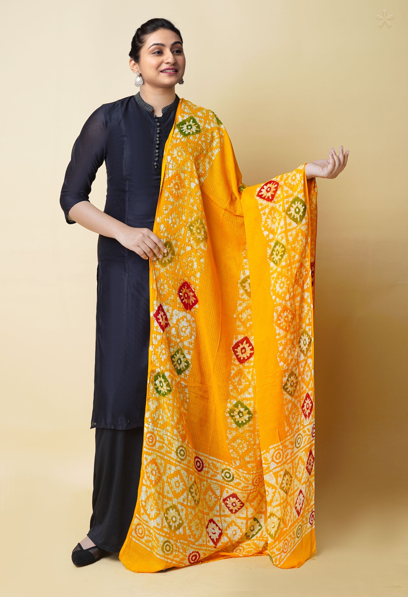 Yellow Pure Batik Kota Cotton Dupatta – UDS5340