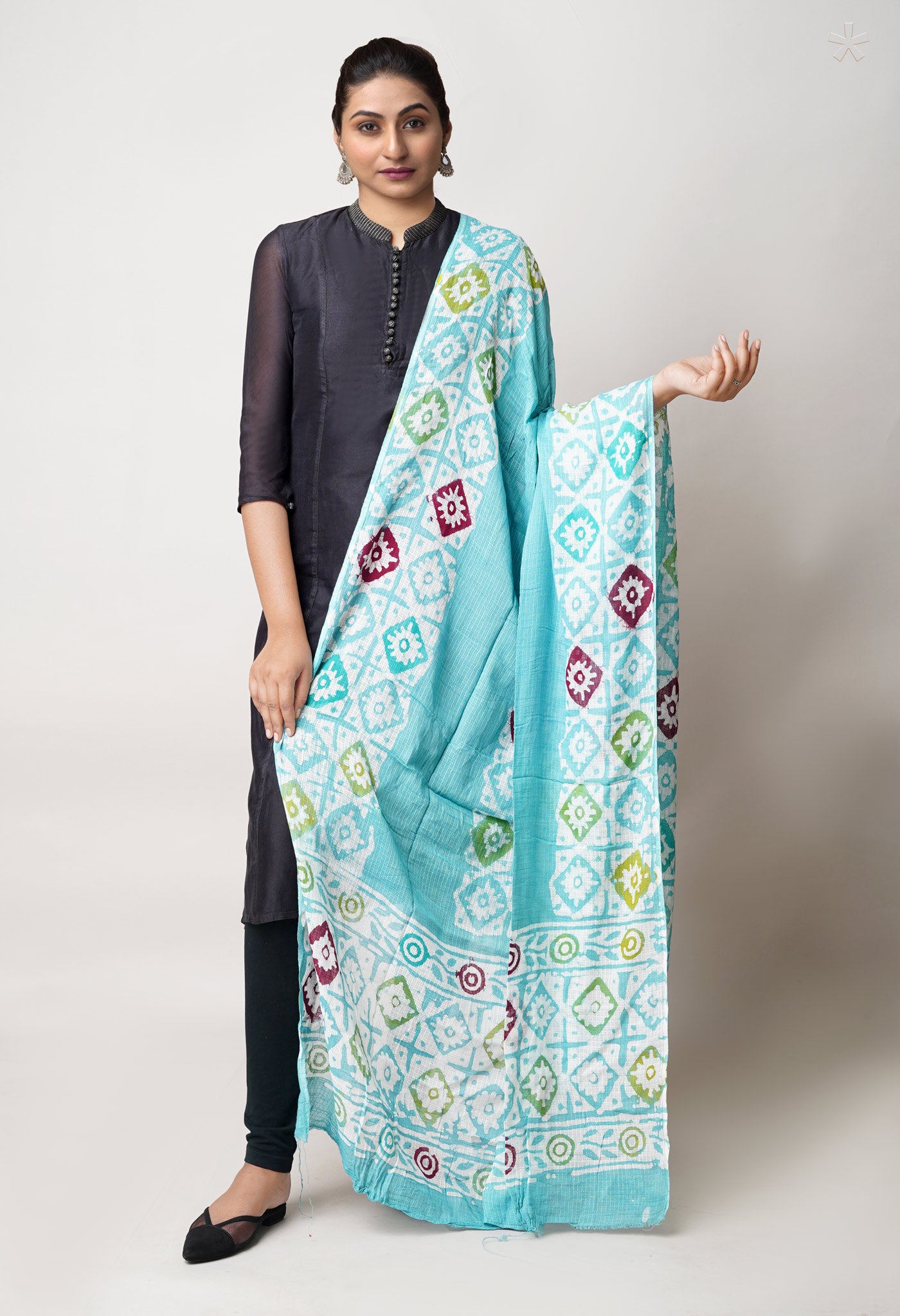 Sky Blue Pure Batik Kota Cotton Dupatta – UDS5347