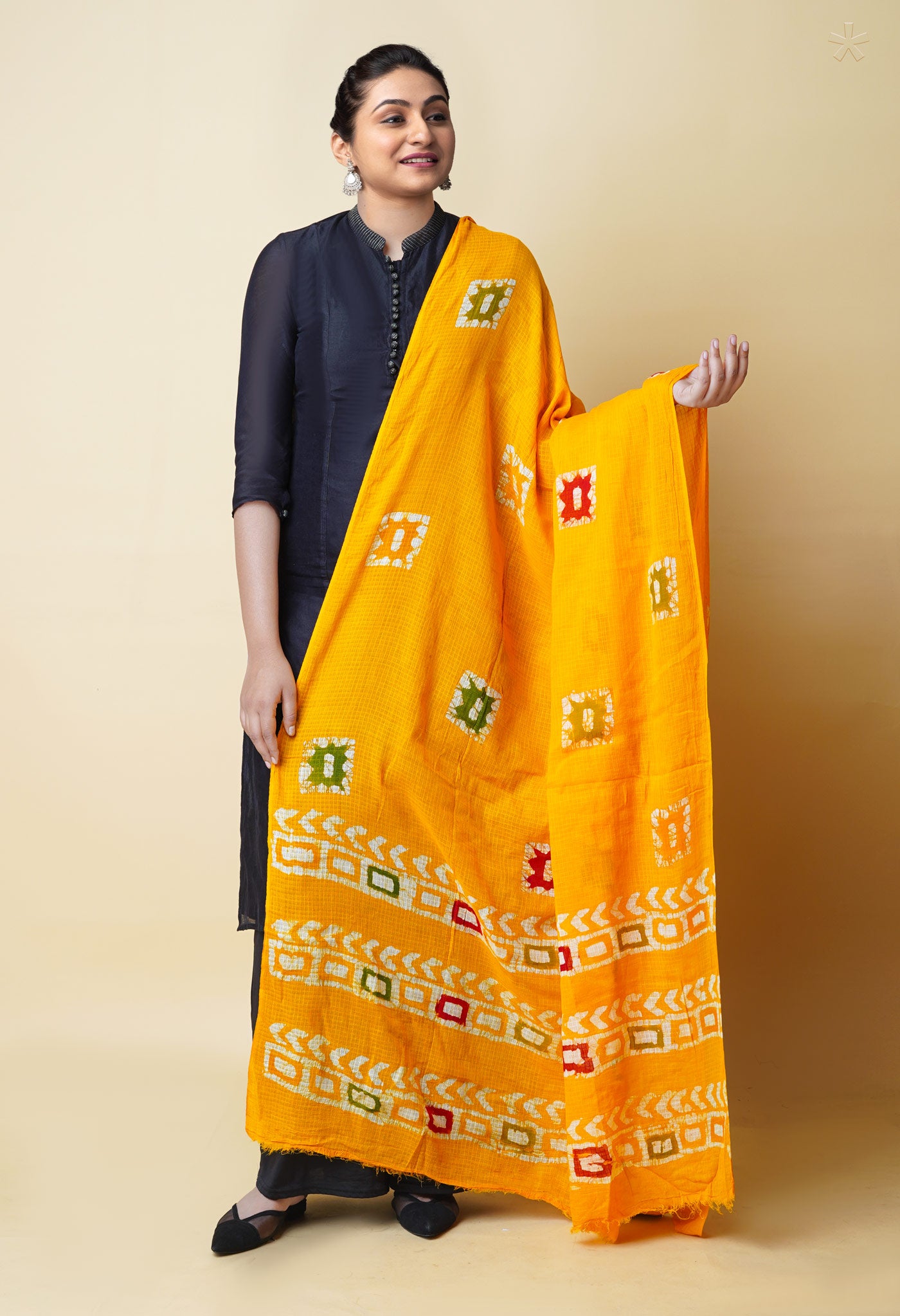 Yellow Pure Batik Kota Cotton Dupatta – UDS5349