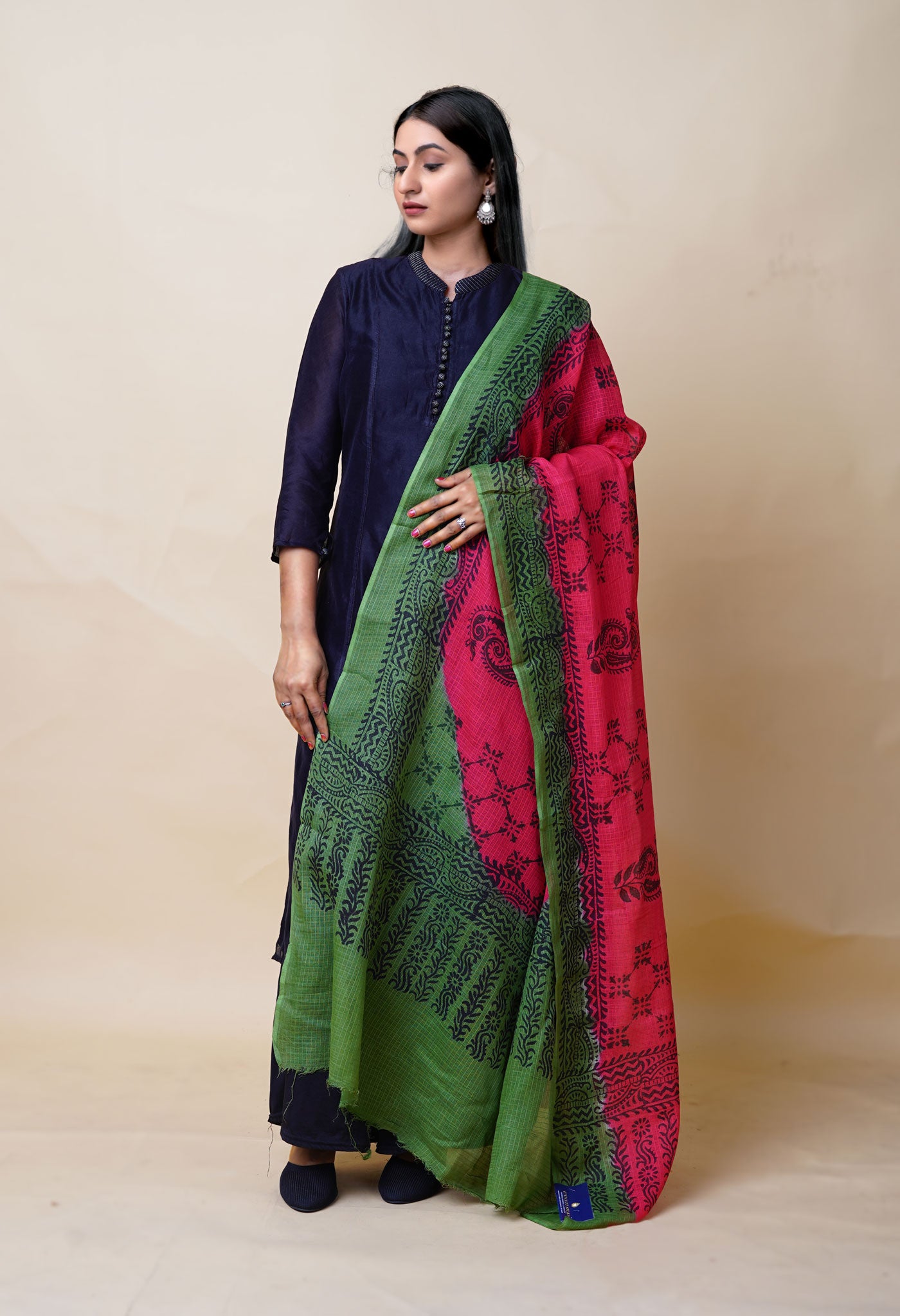 Red-Green Pure Block Printed Kota Dupatta