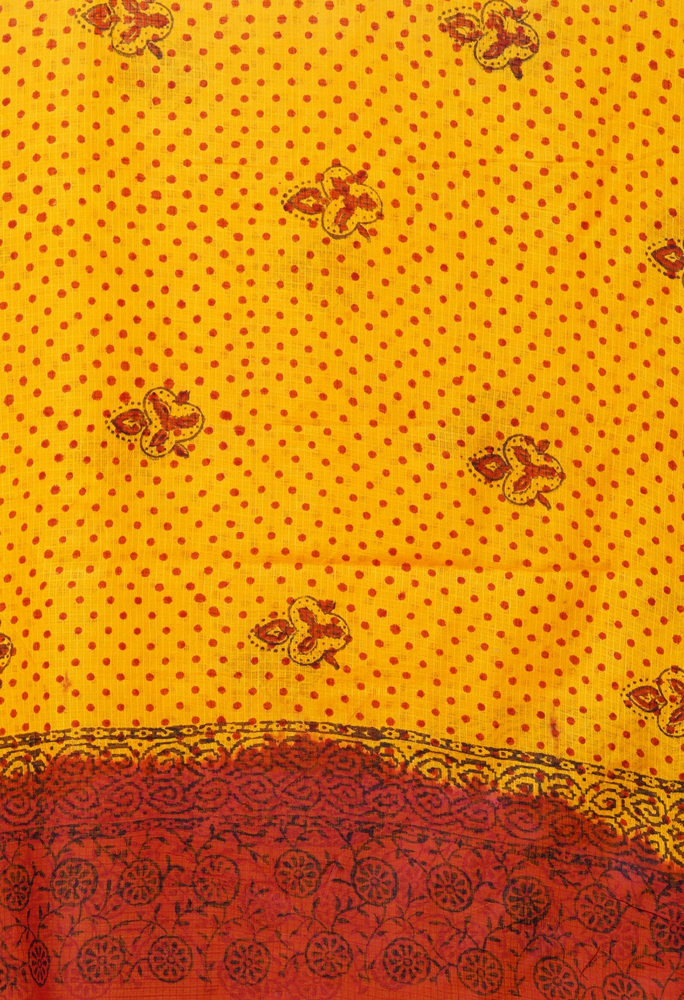 Yellow-Red Pure Block Printed Kota Dupatta