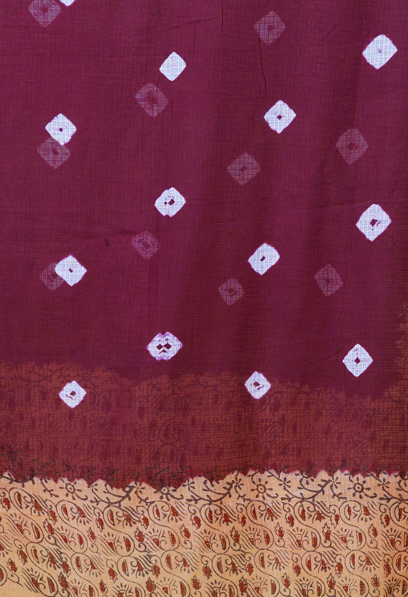 Dark Purple-Brown Pure Bandhani Block Printed Kota Dupatta-UDS5870