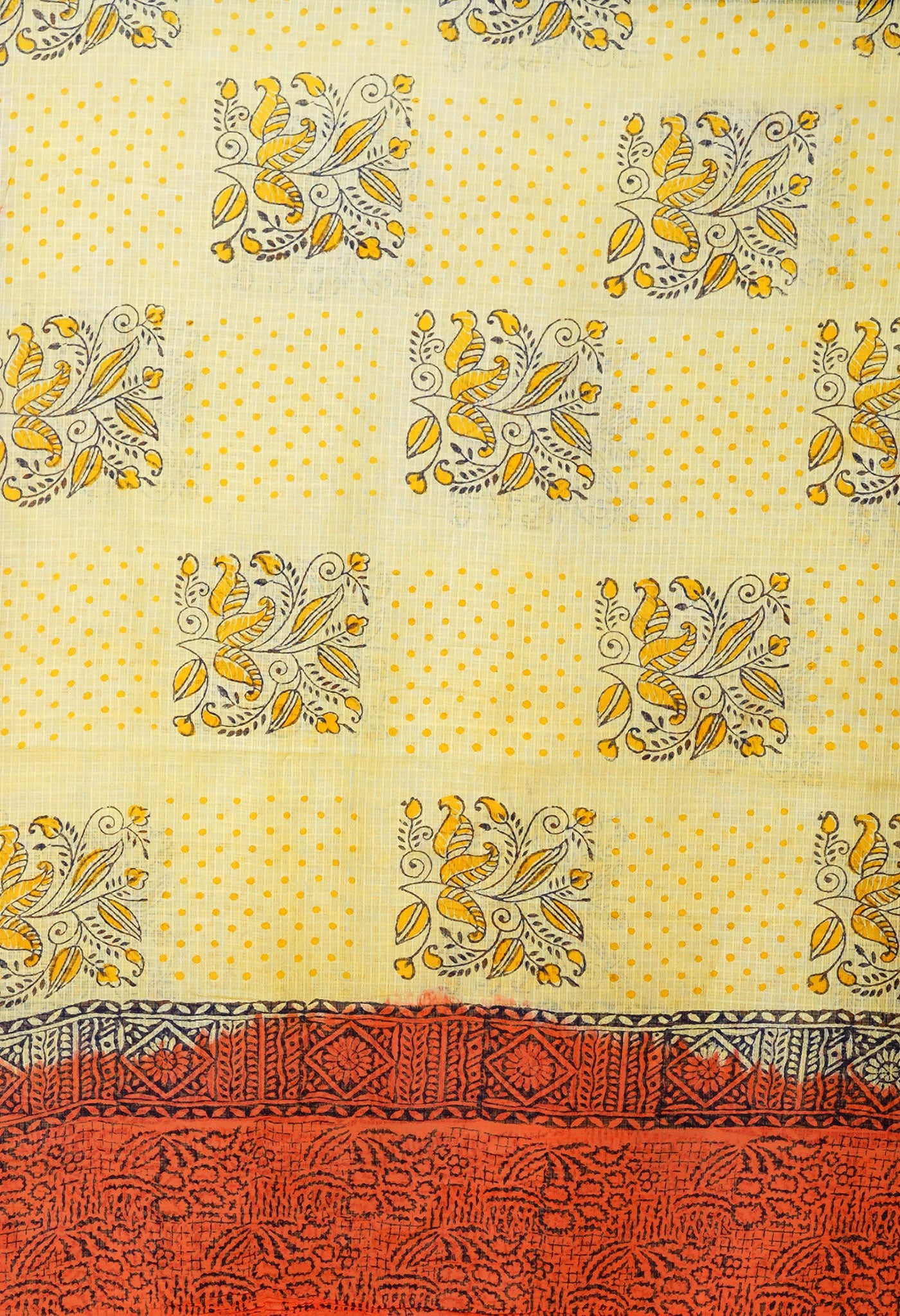 Yellow-Orange Pure Block Printed Kota Dupatta