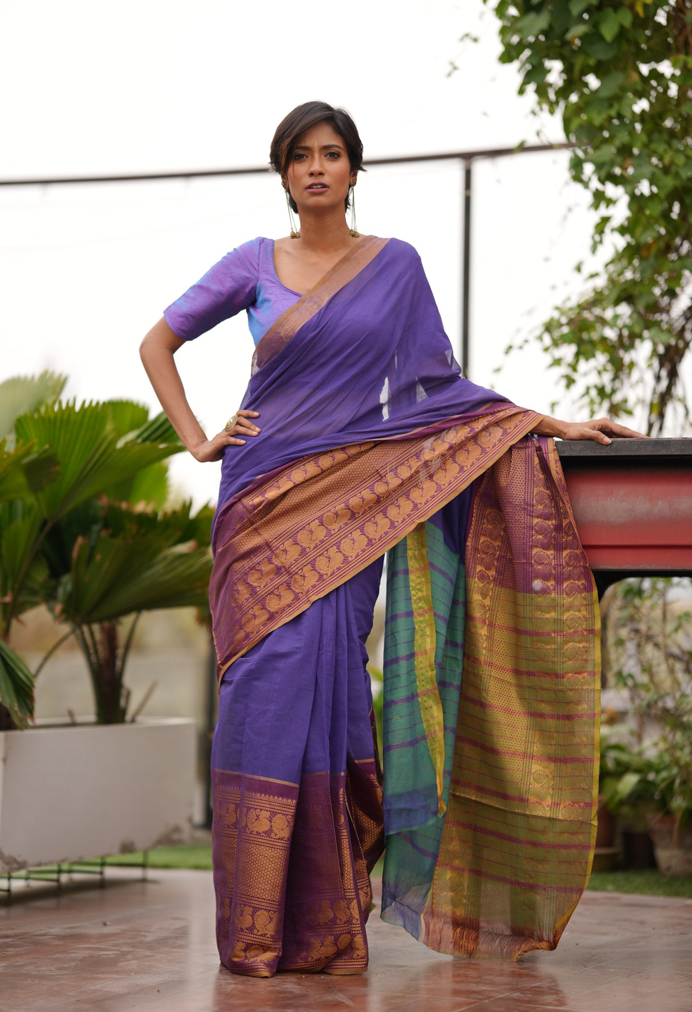 Blue Kanchi Cotton Saree With Big Zari Border-UNM71021