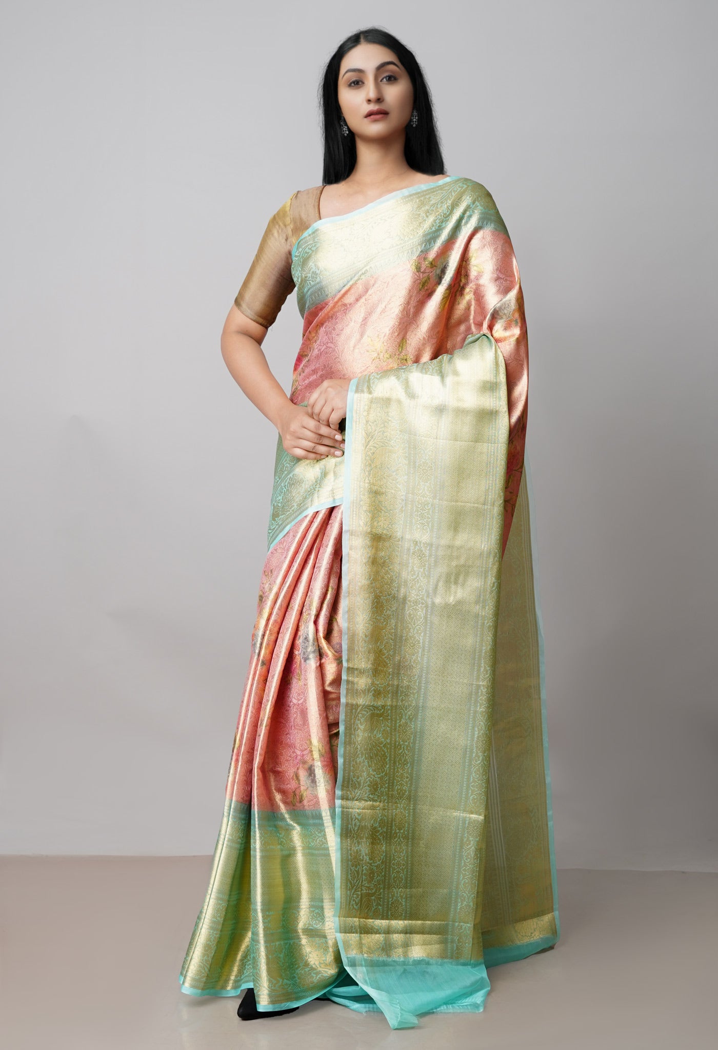 Peach Pink  Fancy Banarasi Silk Saree-UNM73024