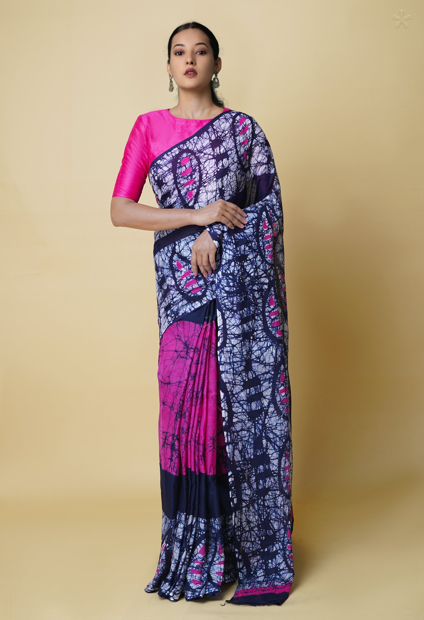 Navy Blue Pure  Hand Batik Mulmul Cotton Saree-UNM73111