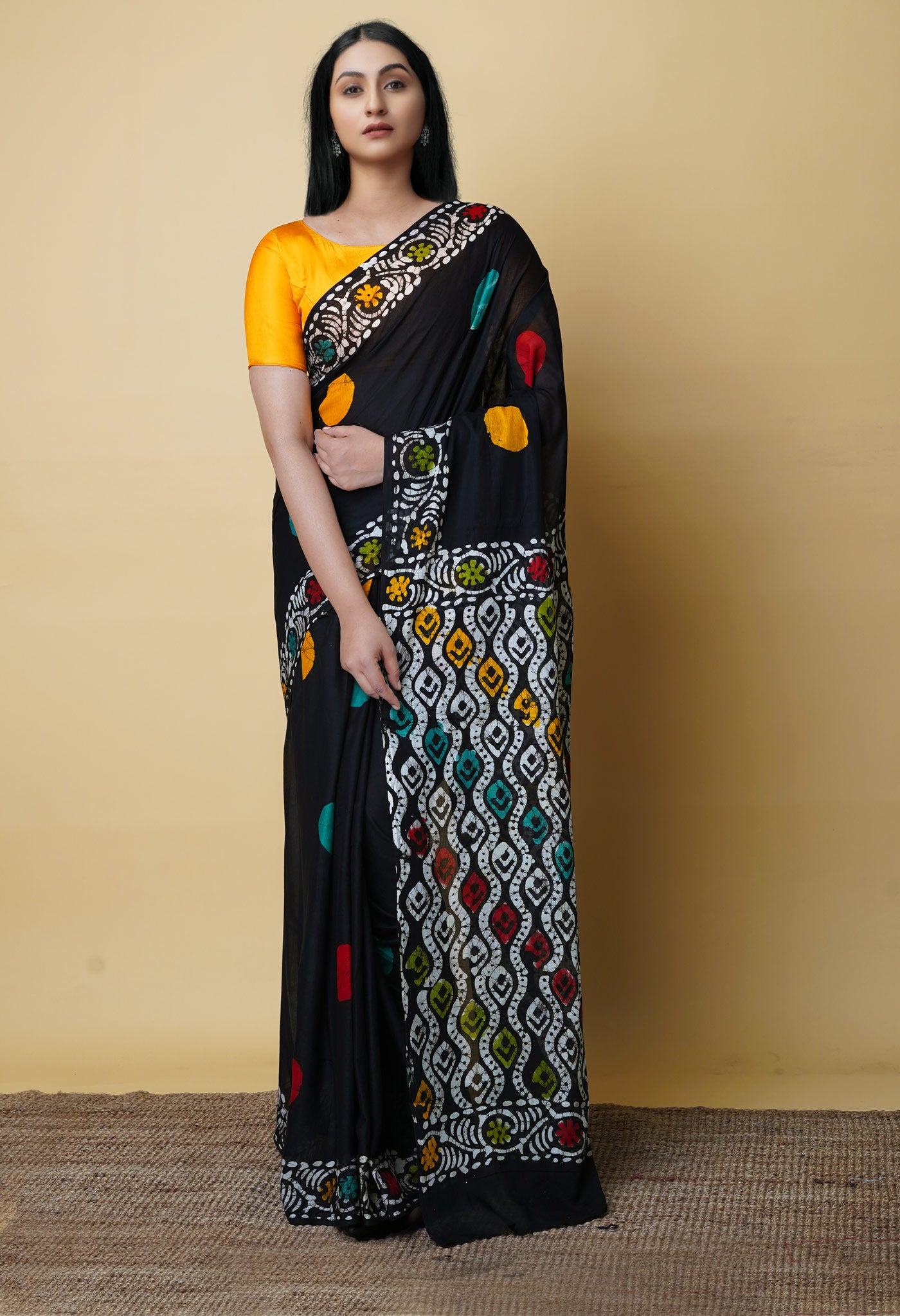 Black Pure Hand Batik Mulmul Cotton Saree