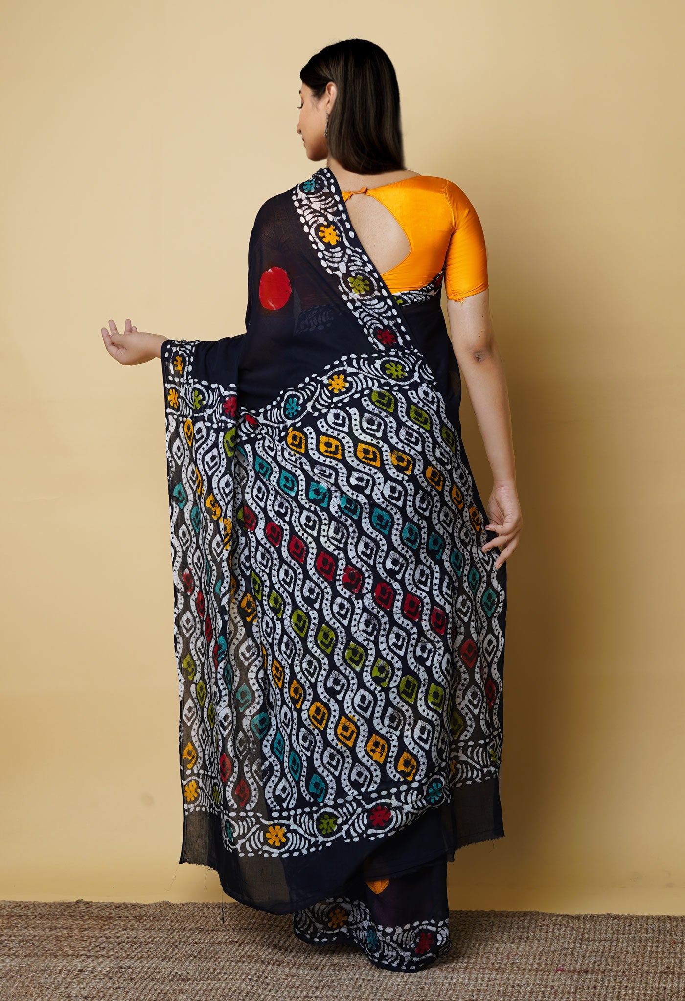 Black Pure Hand Batik Mulmul Cotton Saree