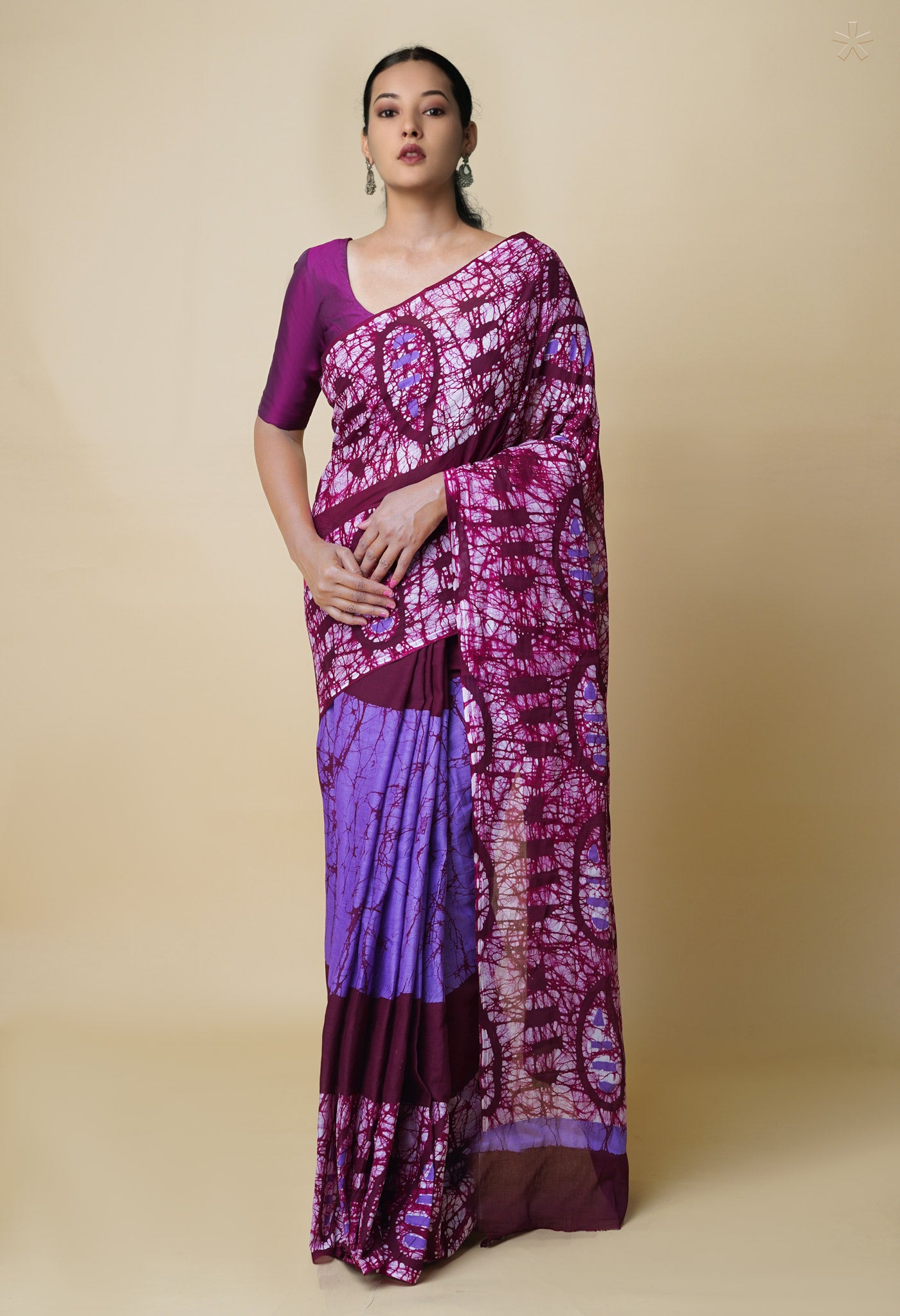 Maroon Pure Hand Batik Mulmul Cotton Saree