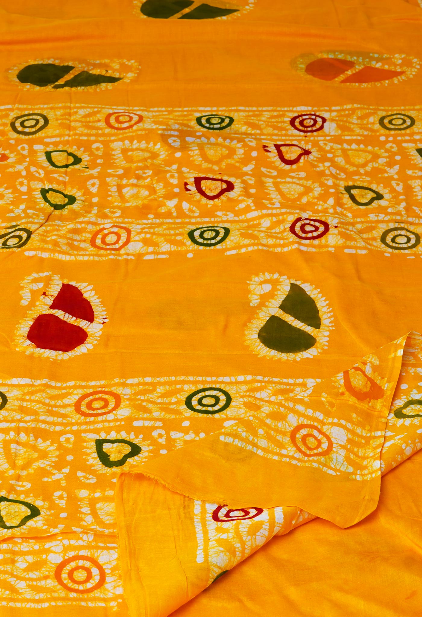 Yellow Pure  Hand Batik Mulmul Cotton Saree-UNM73119