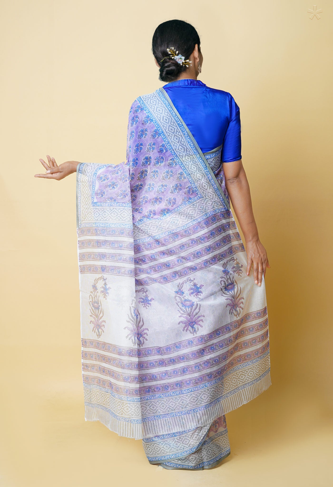 Purple Pure  Block Printed Kota Cotton Saree With Cotton Blouse Piece-UNM73272