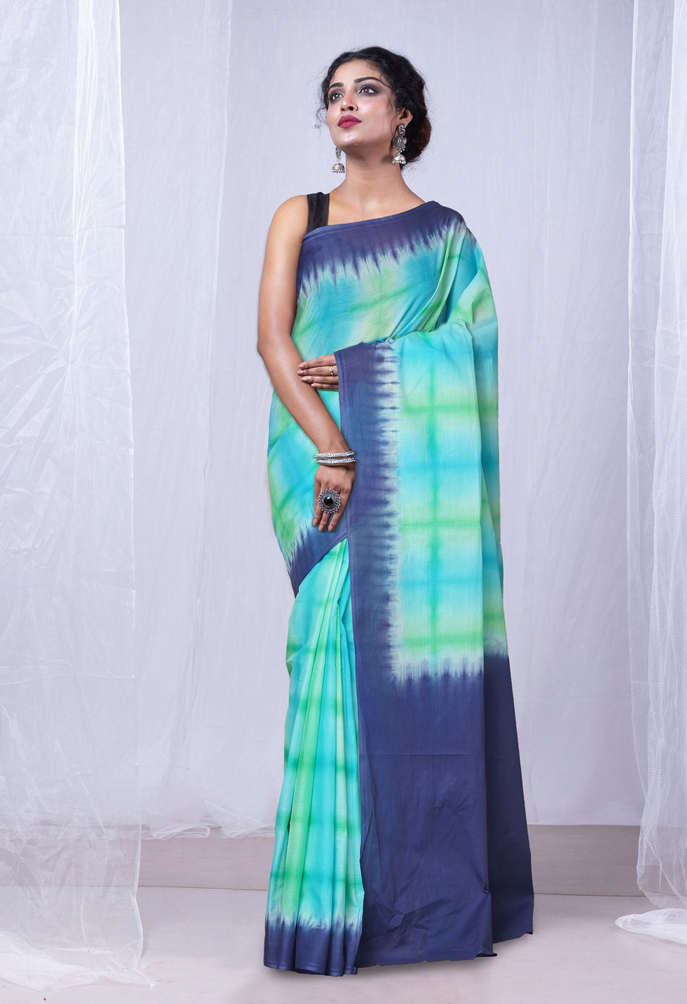 Multi Pure Shibori Printed superfine Mulmul Cotton Saree-UNM73307