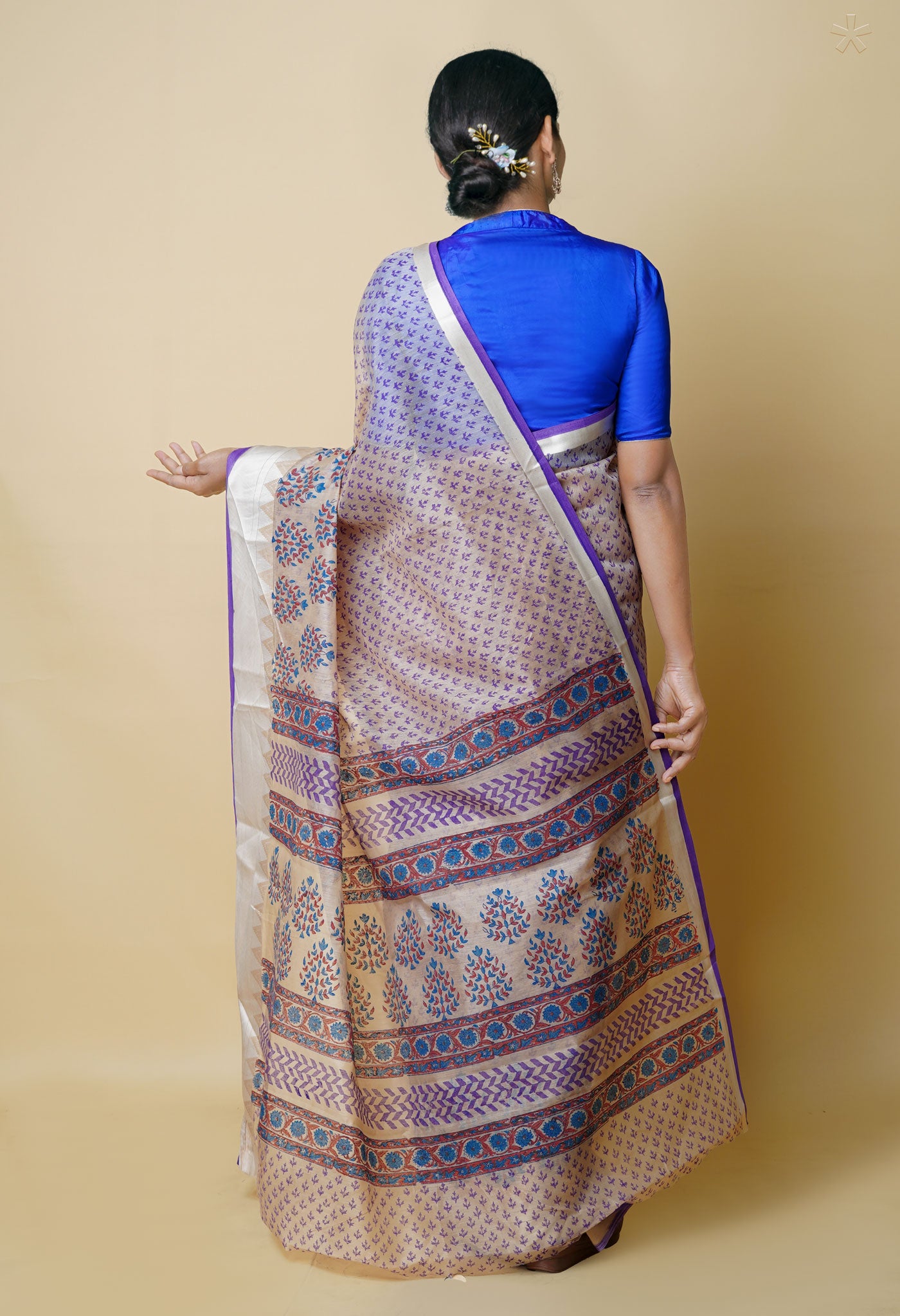 Cream Pure  Dyed Printed Chanderi Sico Saree-UNM73351