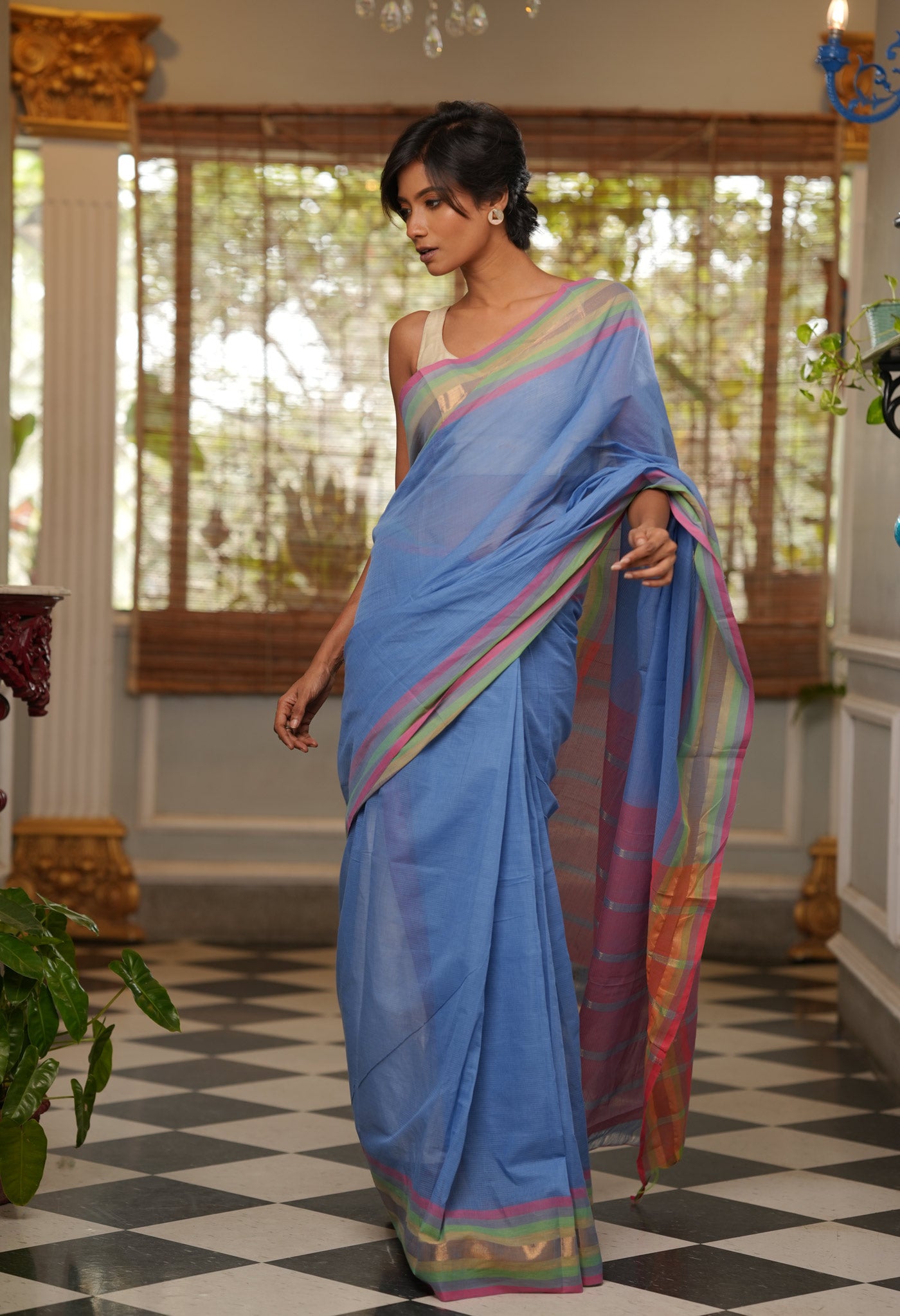 Blue Pure Mangalgiri Cotton Saree