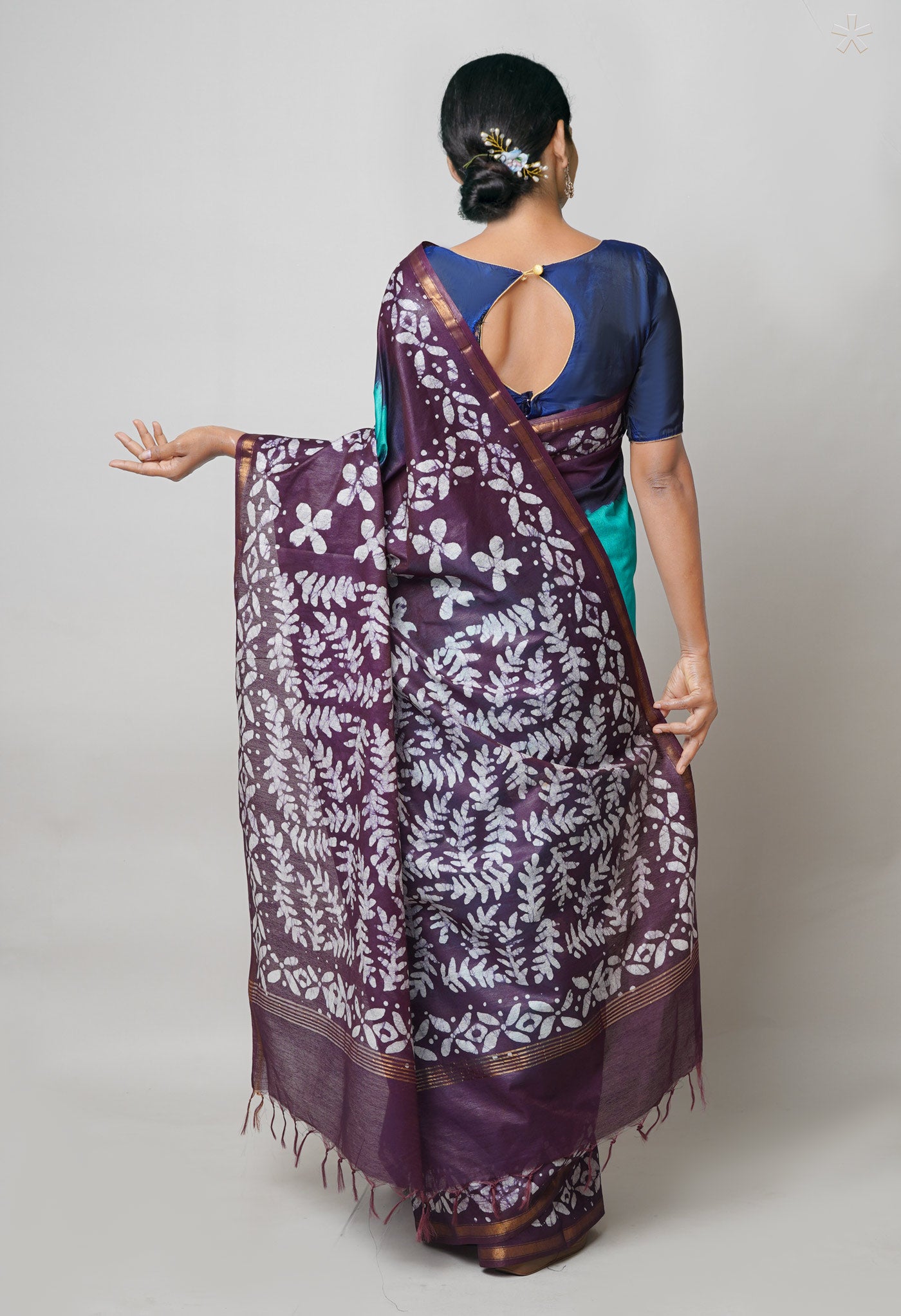 Green-Dark Purple  Pure  Batik Printed Chanderi Sico Saree-UNM73591