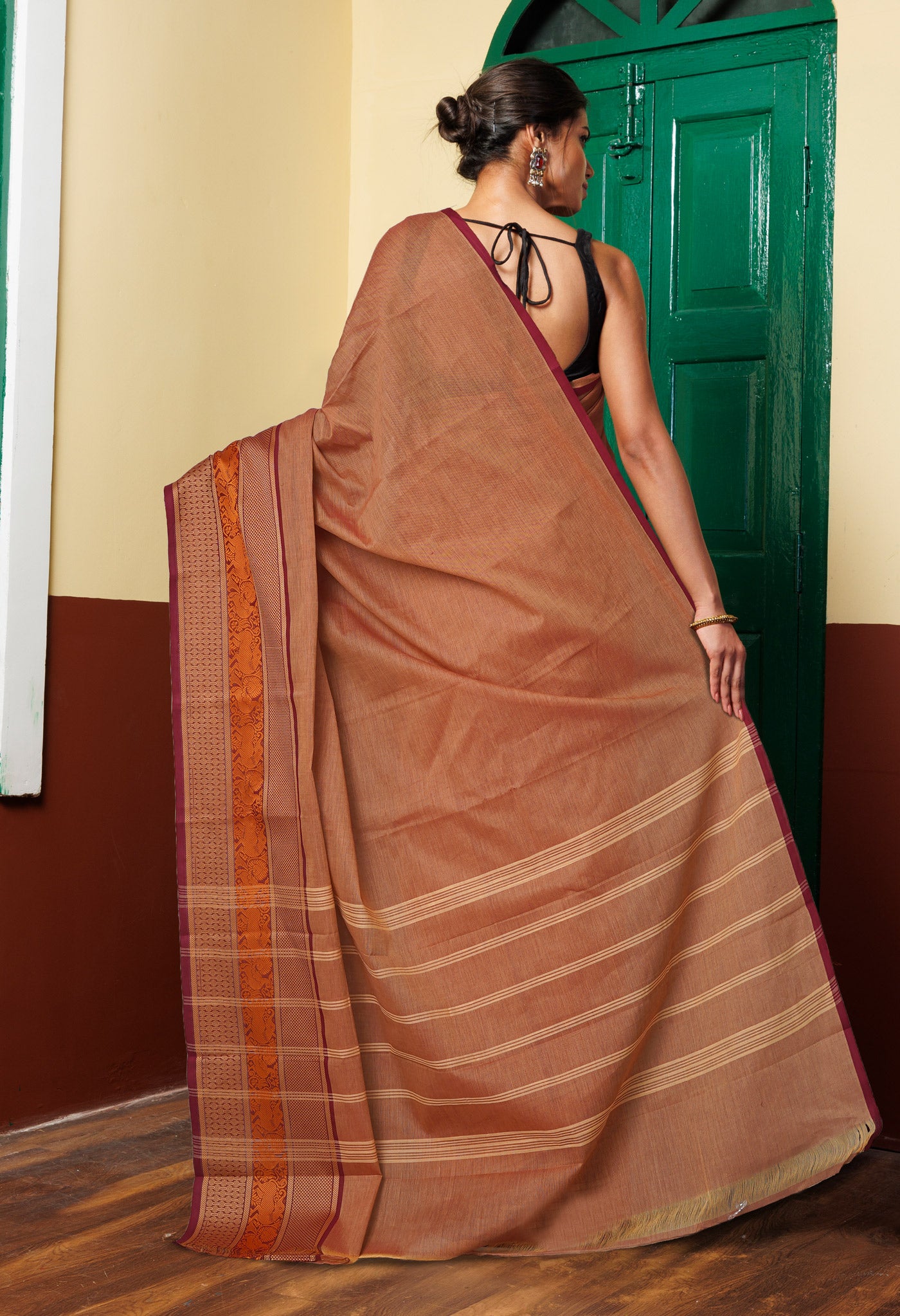 Brown Pure Pavani Handcrafted Kanchi Cotton Saree-UNM73605