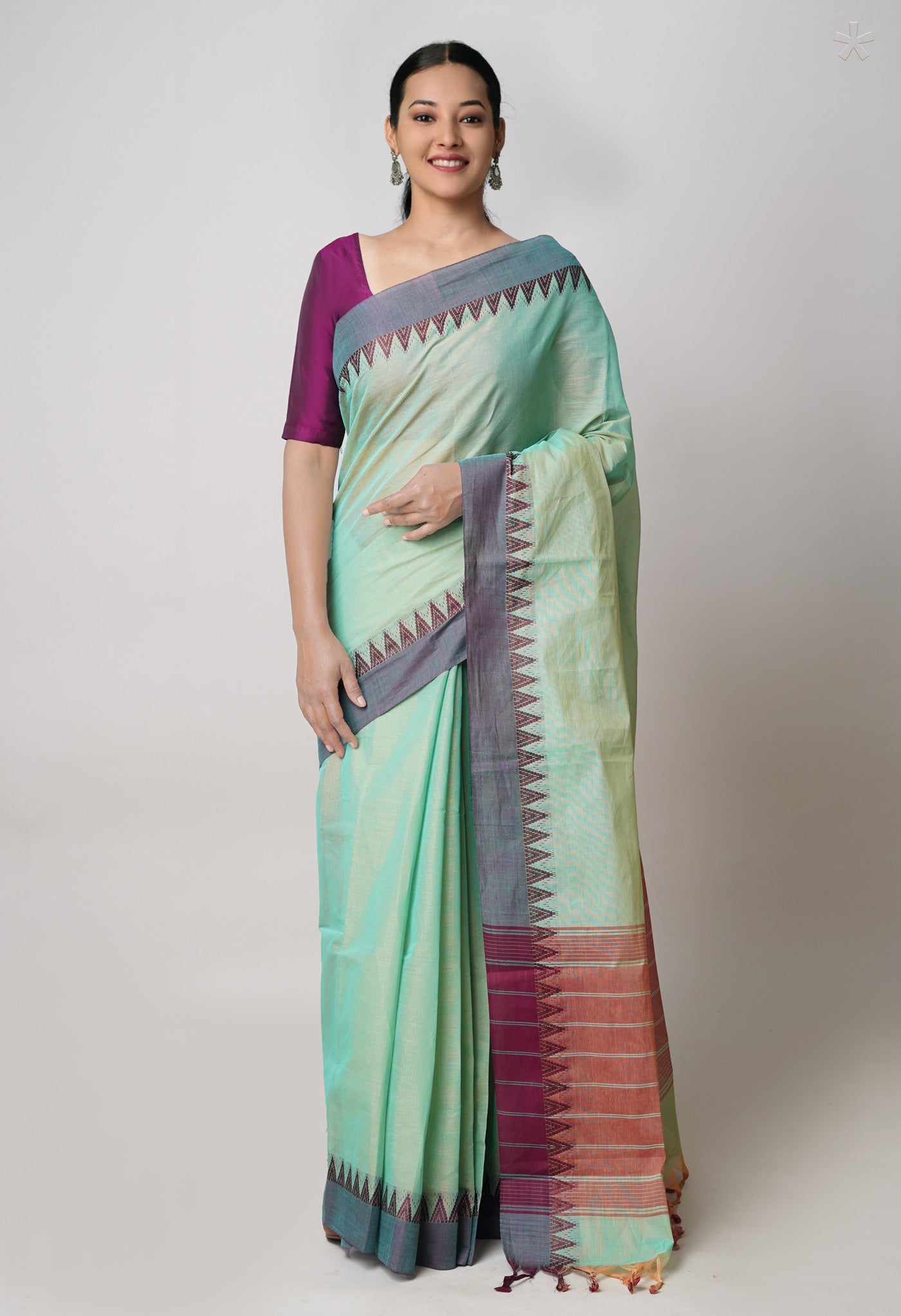 Pastel Green Plain Chettinad Cotton Saree