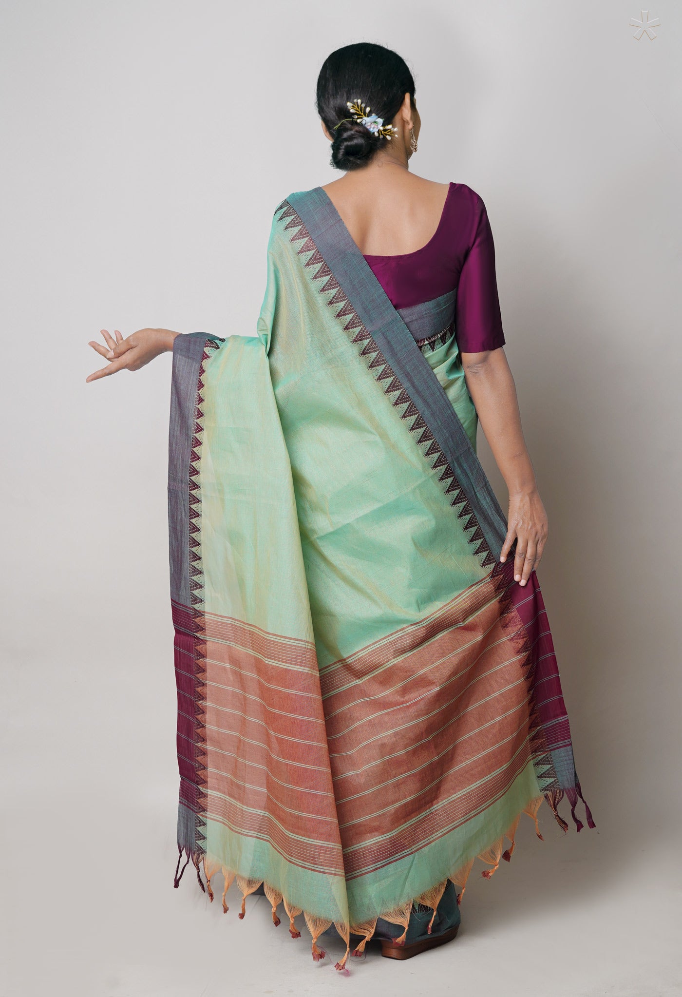 Pastel Green Plain Chettinad Cotton Saree