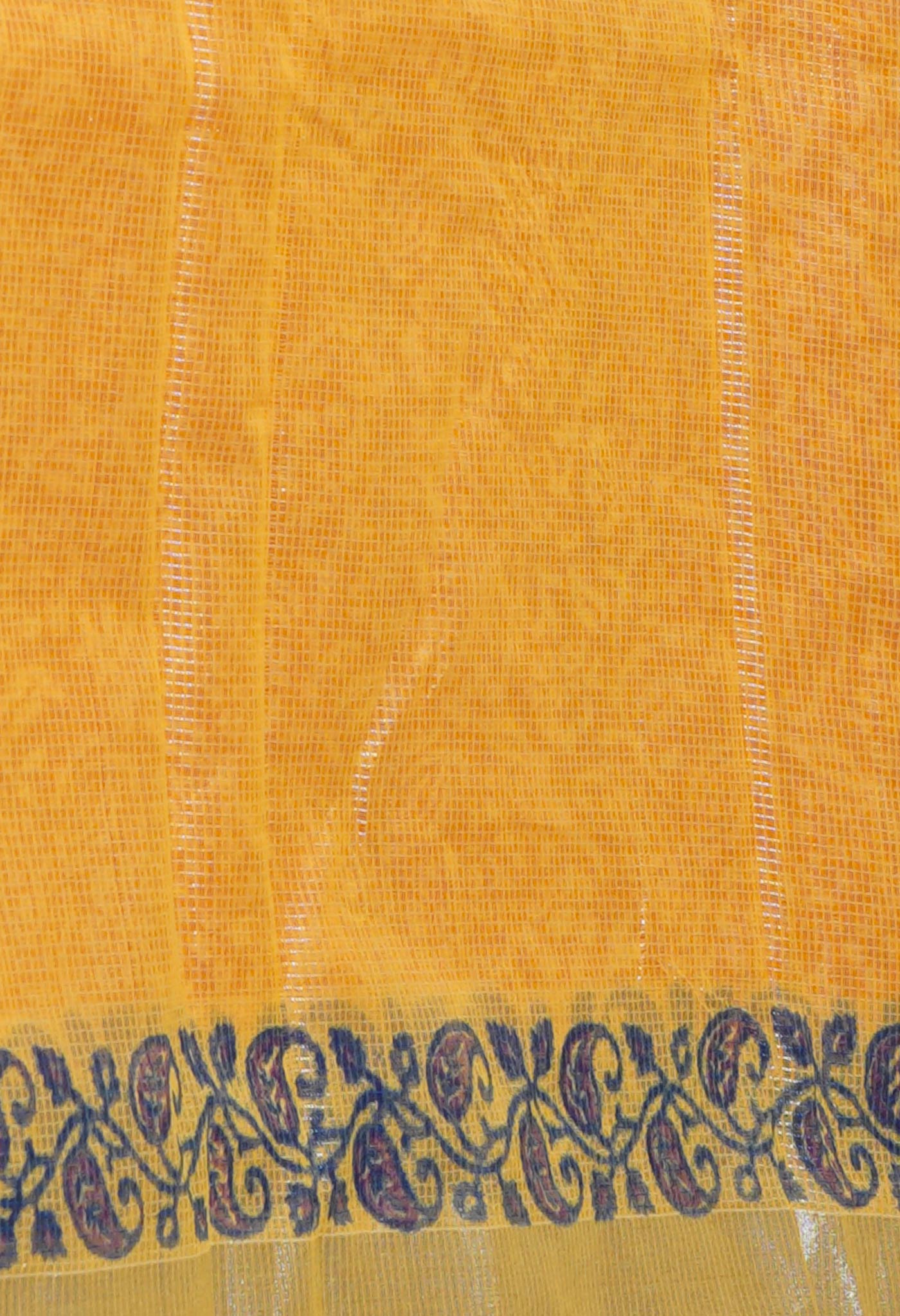 Orange Pure Block Printed Kota Cotton Saree